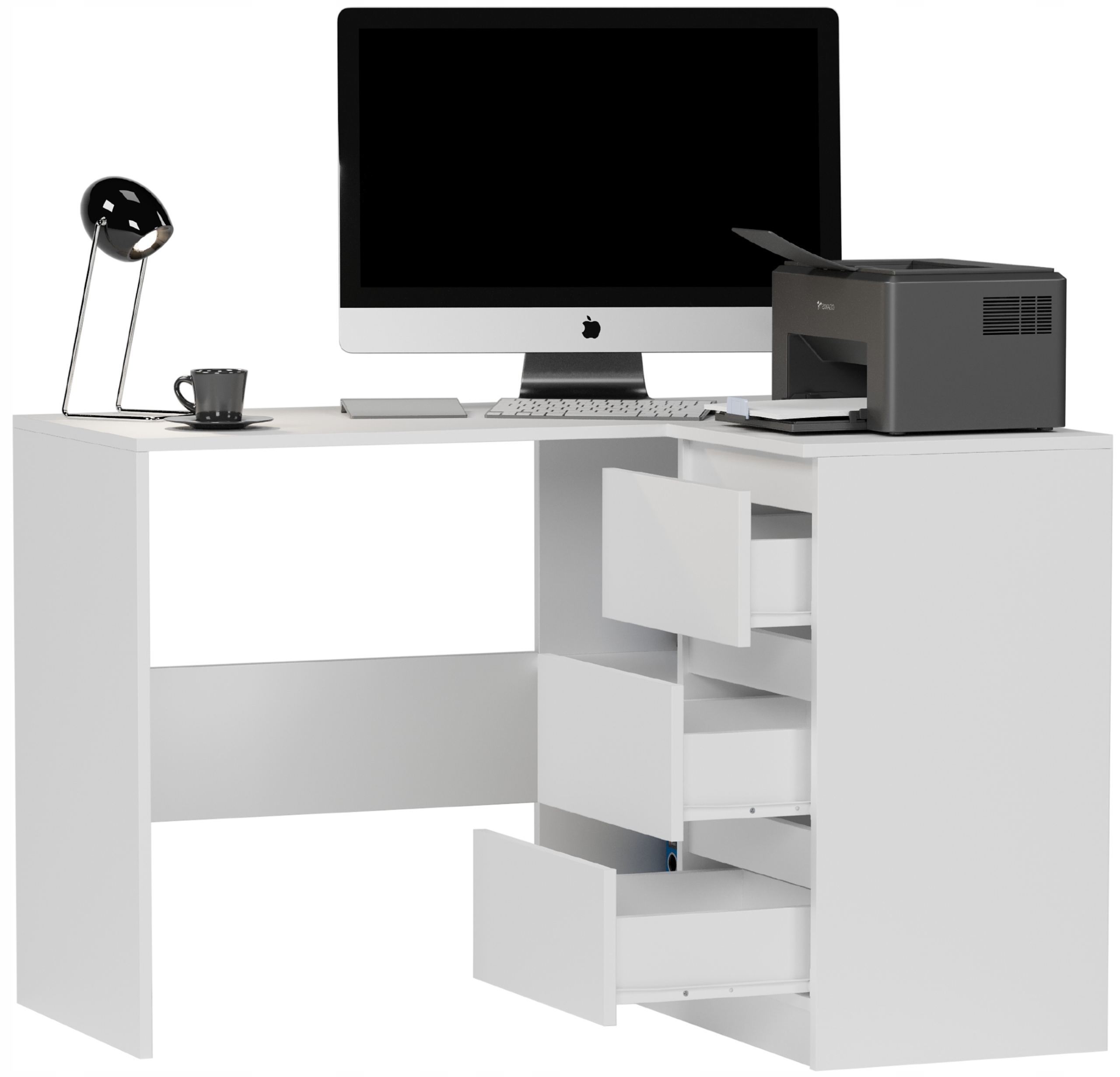 MEBLE BIURKO NAROŻNE KOMPUTER PRAWE BIAŁE N-4P