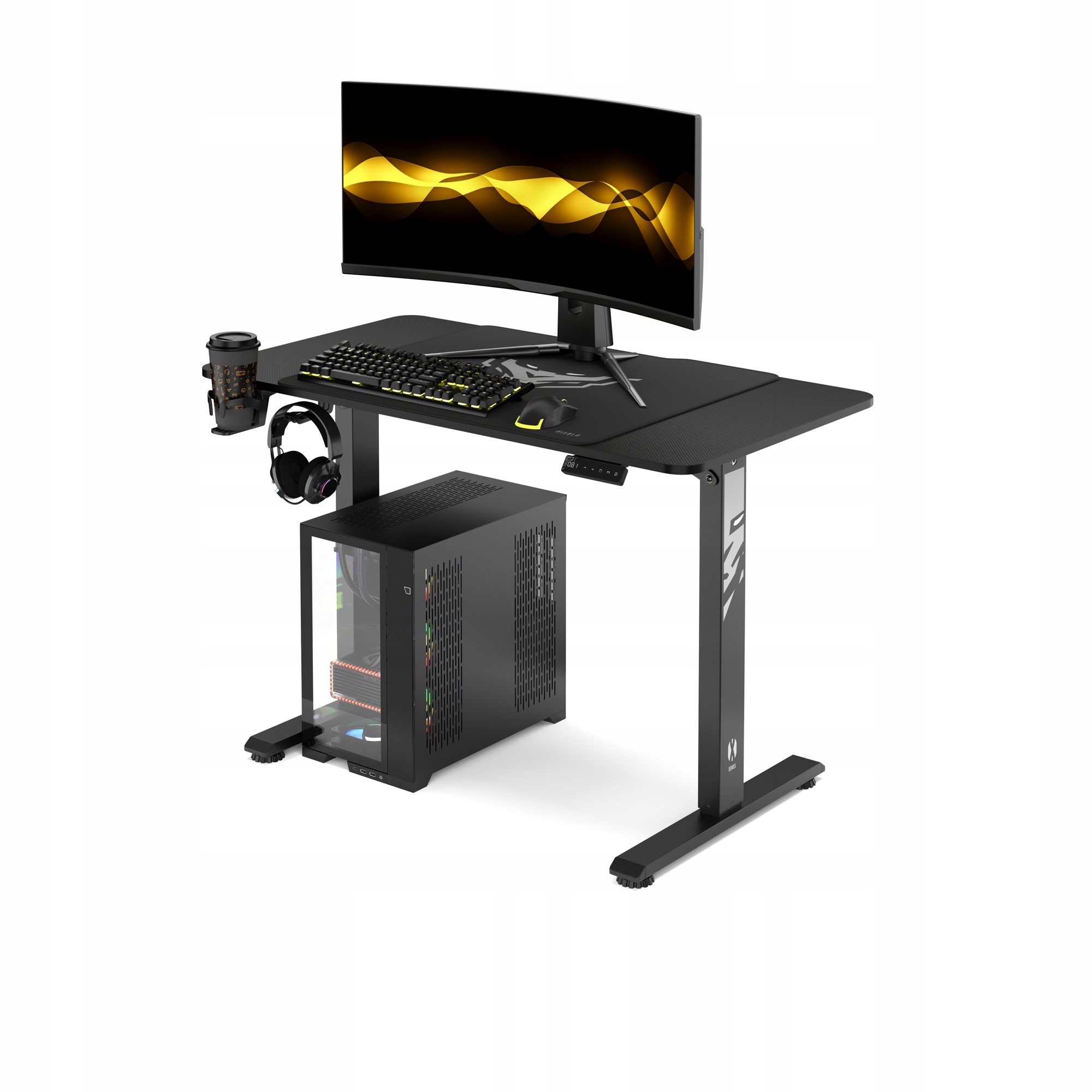 Psací stůl s elektrickou regulací výšky, malý 110 cm Diablo X-tensio, černý