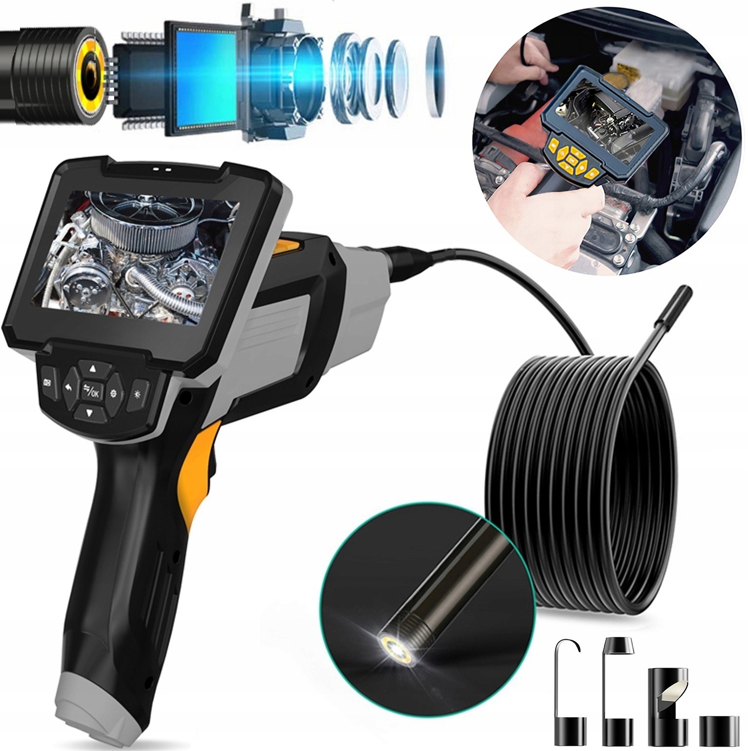 KAMERA INSPEKCYJNA ENDOSKOP 5M 6LED FULL HD 64GB WARSZTATOWA IP67 INSKAM LC