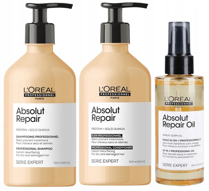 Loreal Absolut Repair Zestaw do Włosów Szampon Odżywka Olejek 10w1