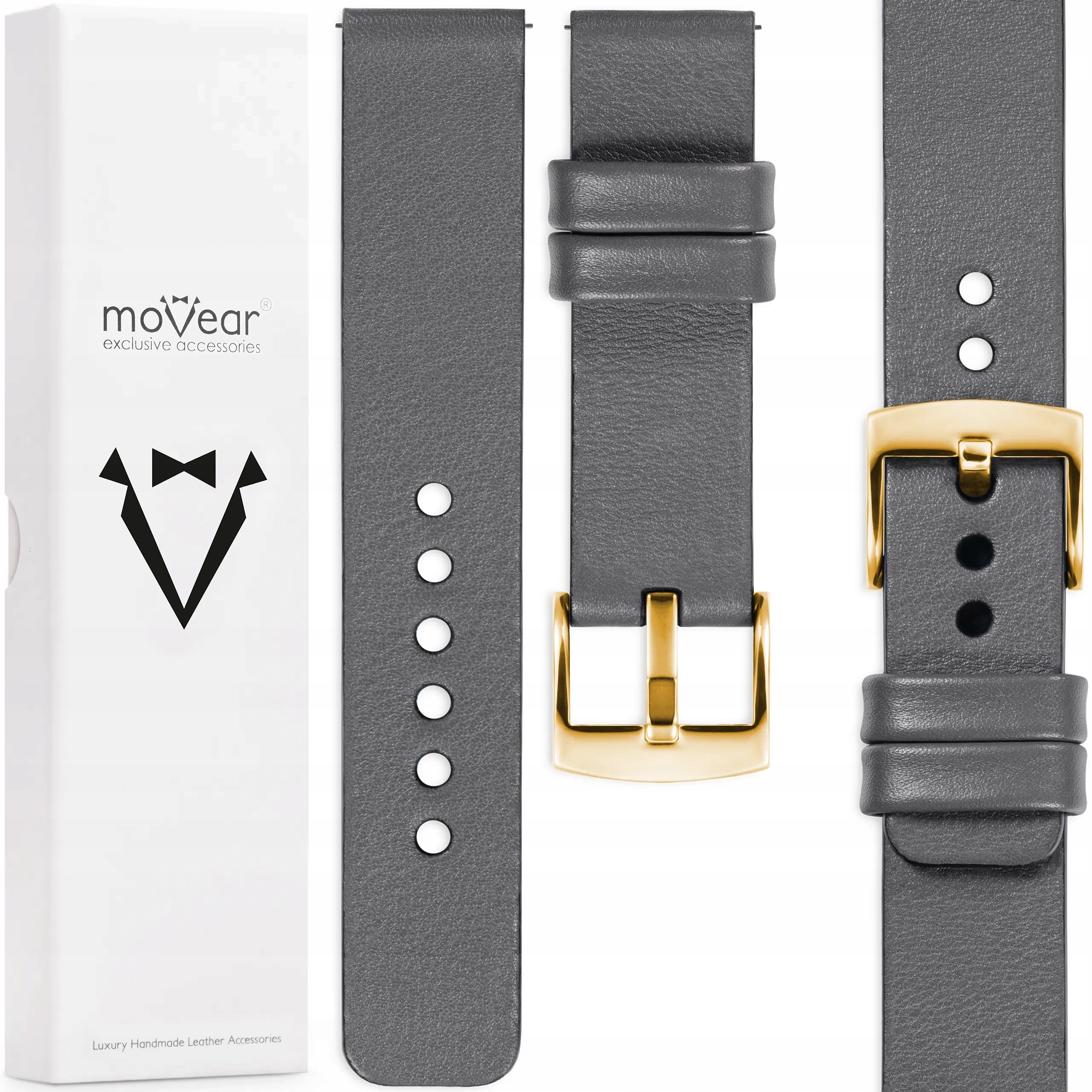 Pásek 18 mm pro prémiové hodinky, elegantní, Polský Movear, šedý