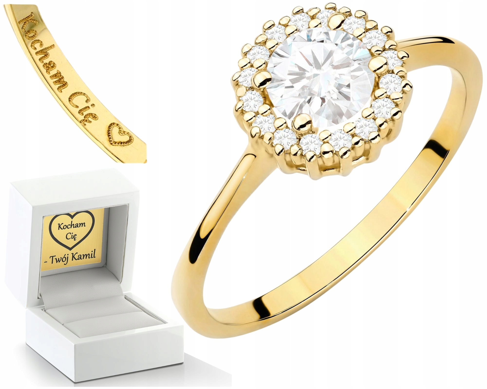 Zlatý Prstýnek S Bílým Safírem A Diamanty, Elegantní A Moderní, Velikost 585