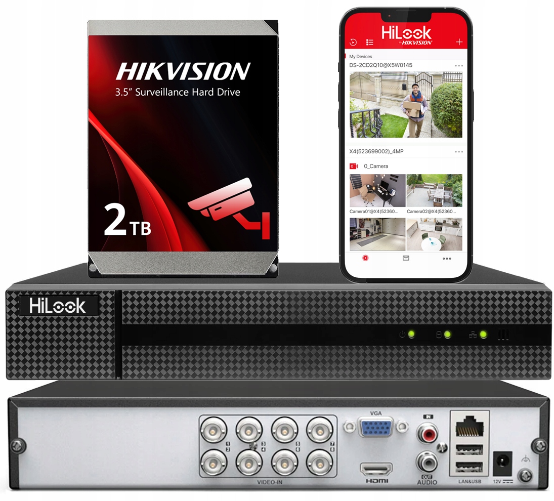 Xvr rekordér pre kamery Ahd Tvi CVI DVR-208U-M1 s diskom 2TB Aplikácia