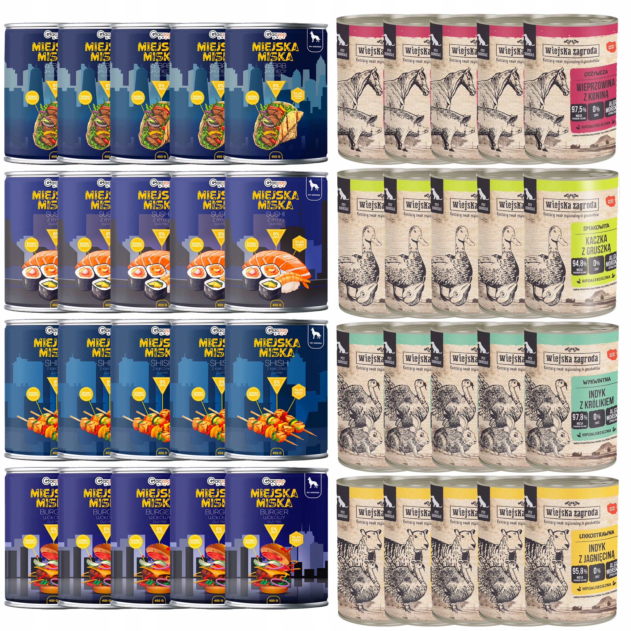 Levně Wiejska Zagroda Městská miska Gaczoo Krmivo pro mokré psy mix chutí 40 x 400 g