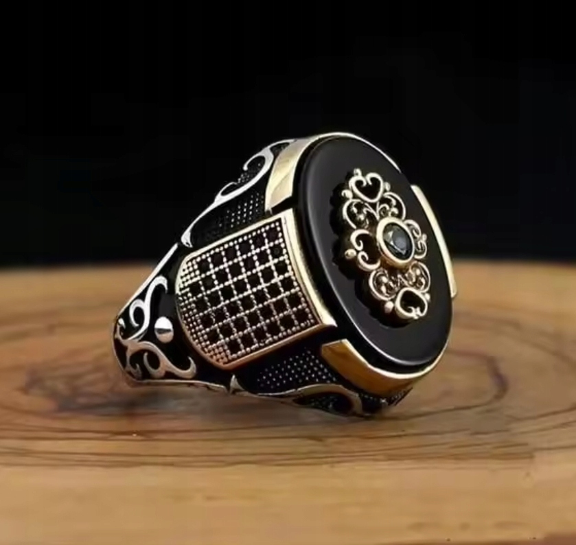Stříbrný signet s velkým onyxem Onyx Černý kámen Ocel