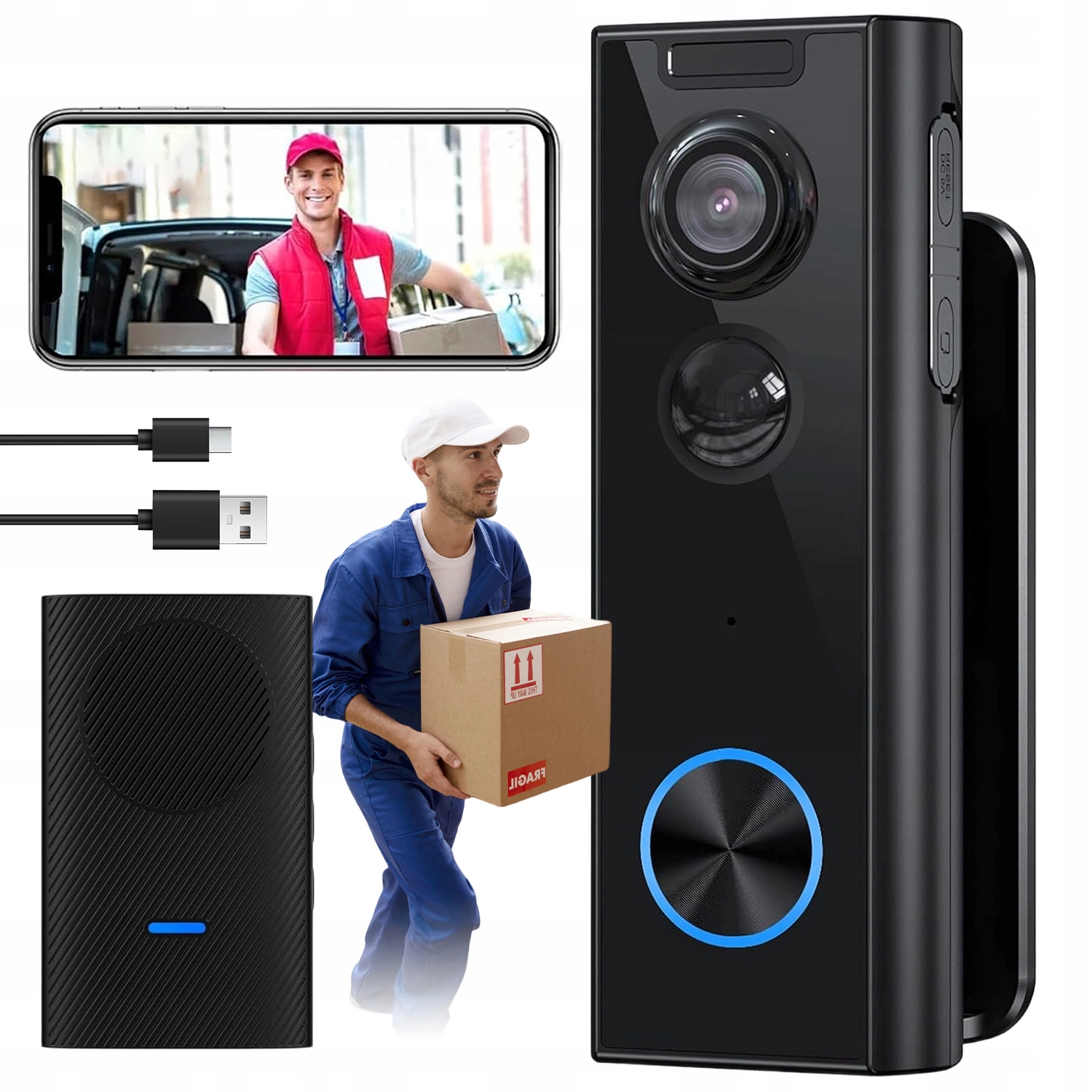 Domácí Monitorování Videodomofon Wifi 120° Kamera 4MP Pir