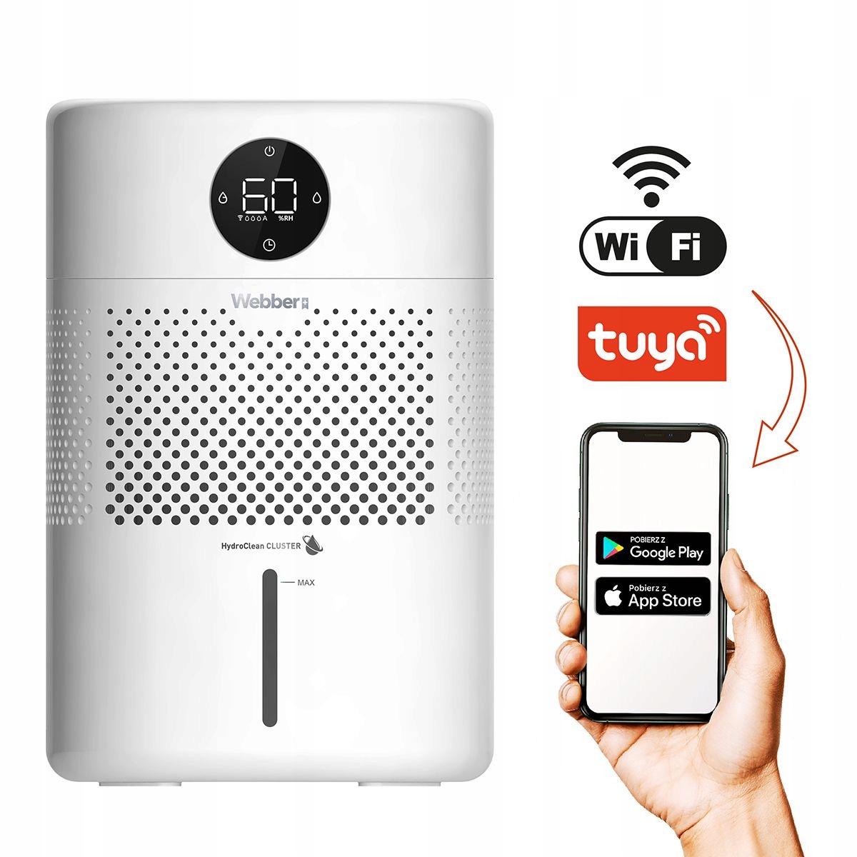 Nawilżacz ewaporacyjny Webber HH1002 8W higrostat do 30m2 biały