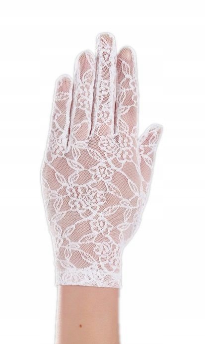 RĘKAWICZKI KOMUNIJNE, białe rękawiczki dziewczęce LYCRA RK0005