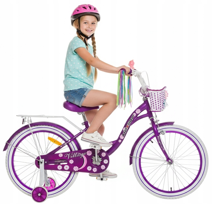 Rower dziecięcy 20 cali Dla Dziewczynki Mexller Village Fioletowy Rowerek