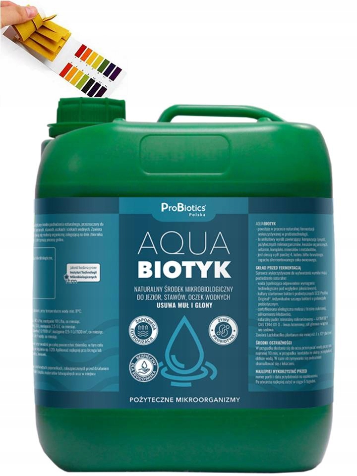 Bakterie do stawu, oczka redukcja mułu i osadów Aquabiotyk 5 l paski pH