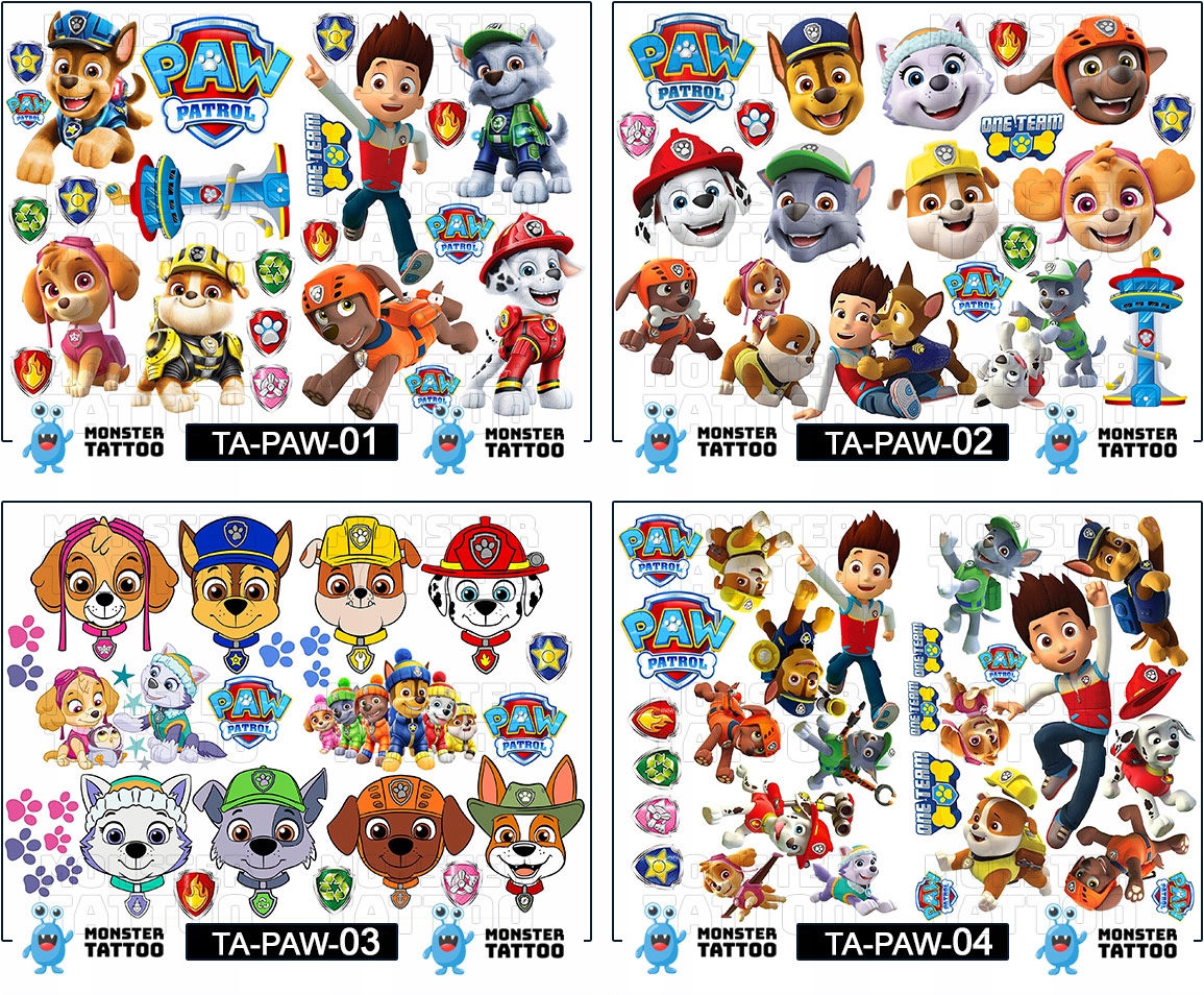NAJLEPSZE TATUAŻE ZMYWALNE DLA DZIECI DZIECIĘCE PSI PATROL WZORY JAKOŚĆ Waga produktu z opakowaniem jednostkowym 0.2 kg
