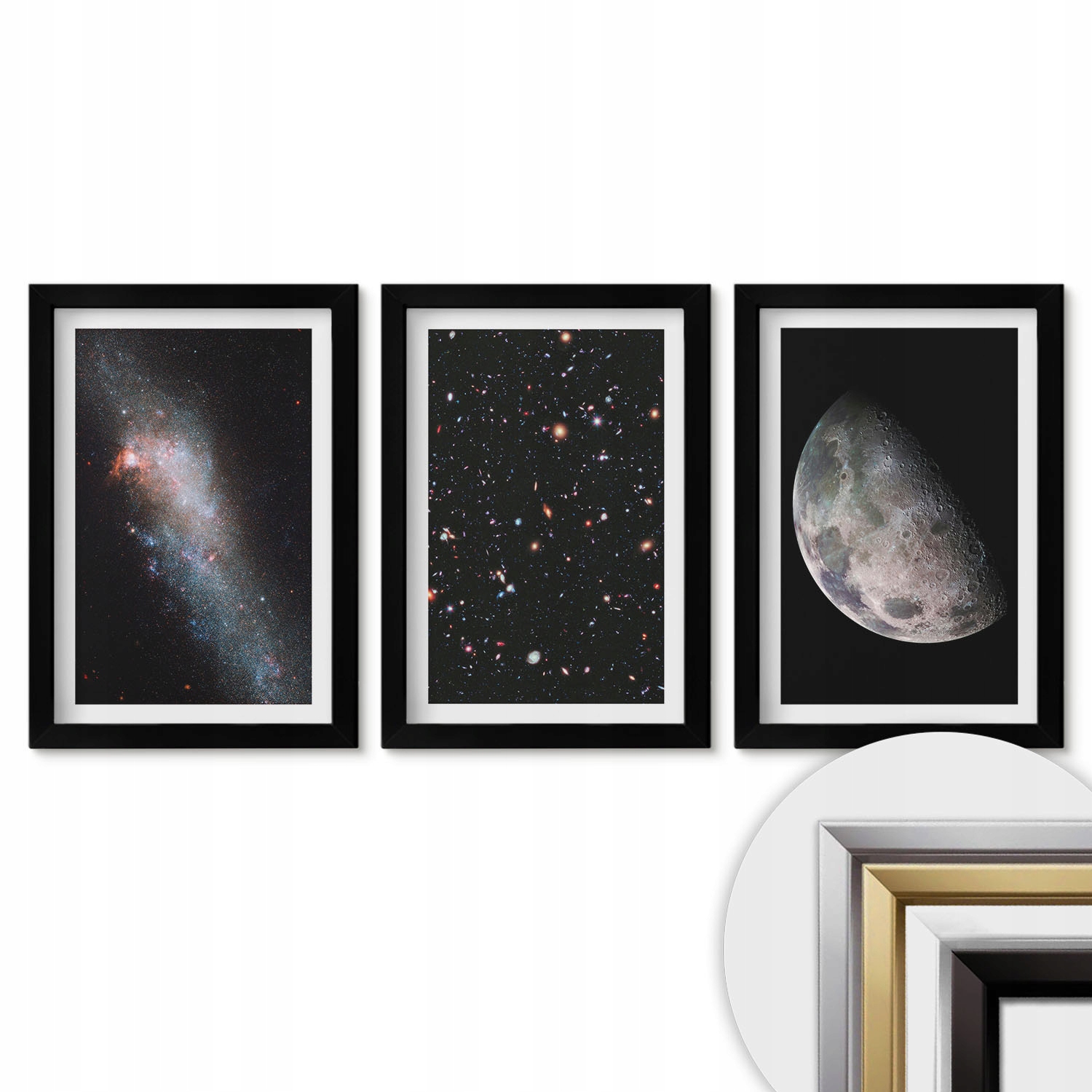 Triptych Sada 20x30 obrazů na zeď Vesmír galaxie hvězdy Měsíc