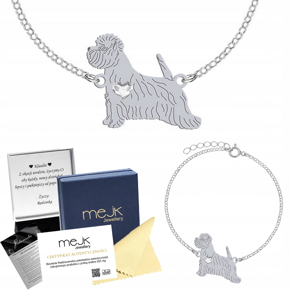 Stříbrný náramek z West Highland White Terrier Stříbro 925 Gravírování Bonus
