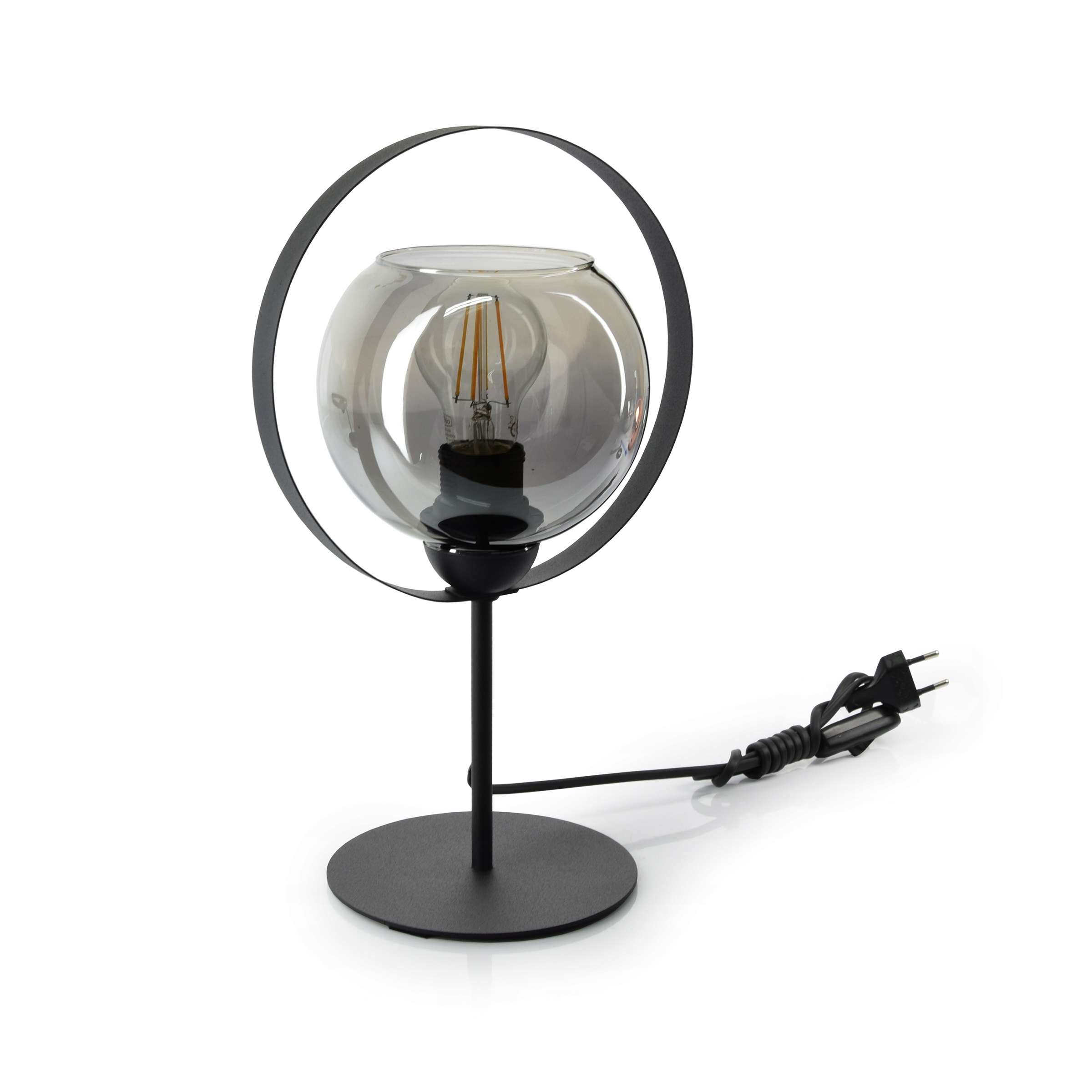 Lampka Nocna Stołowa Czarna Grafit Szklana Kula Zasilanie sieciowe