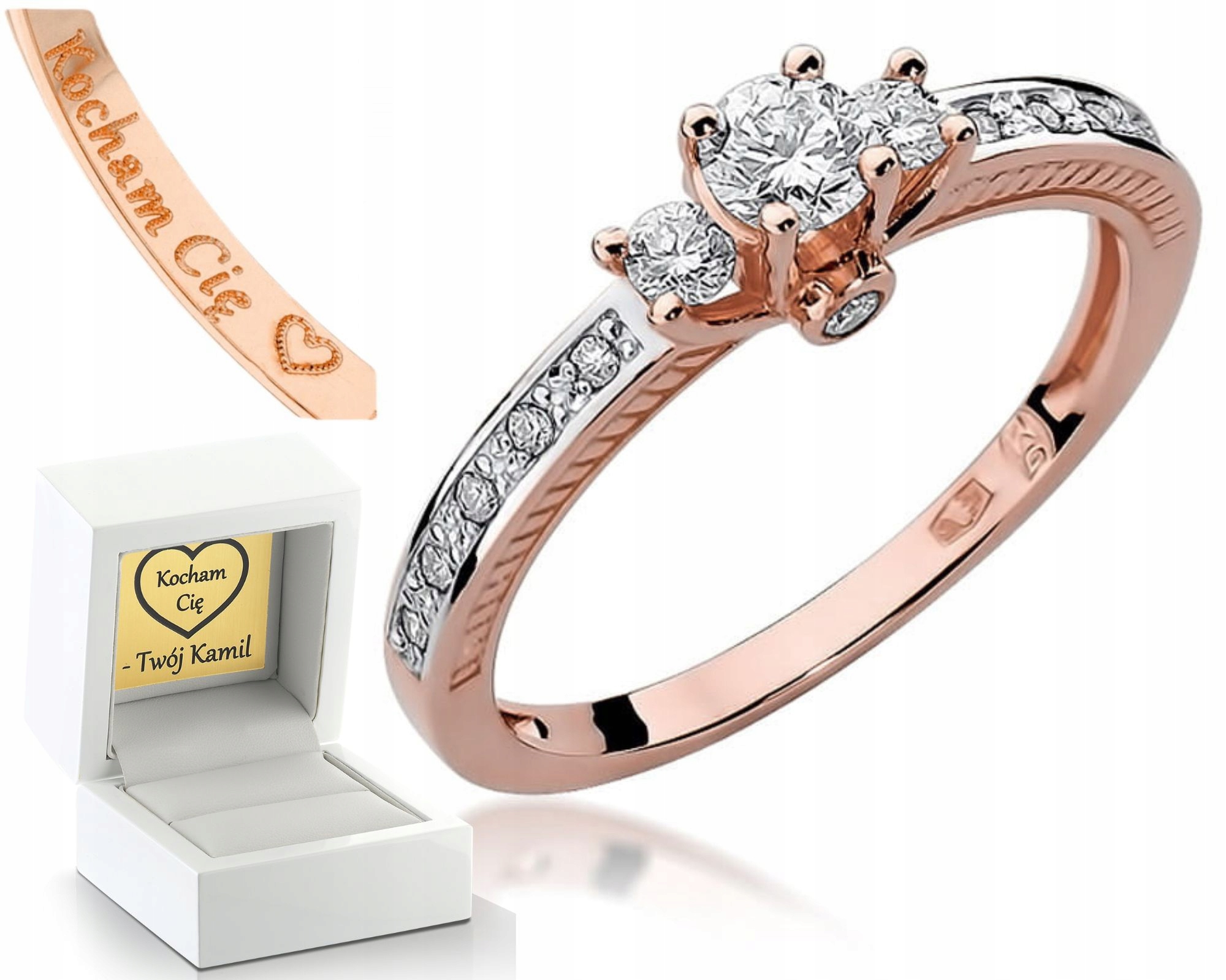 Růžové Zlato Prstýnek Diamanty 585