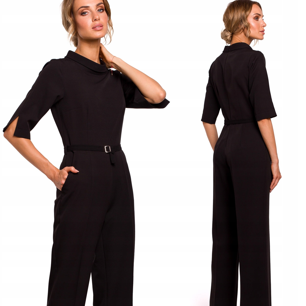 KOMBINEZON ELEGANCKI DAMSKI KOBIECY LUŹNE DŁUGIE NOGAWKI CZARNY 42 XL