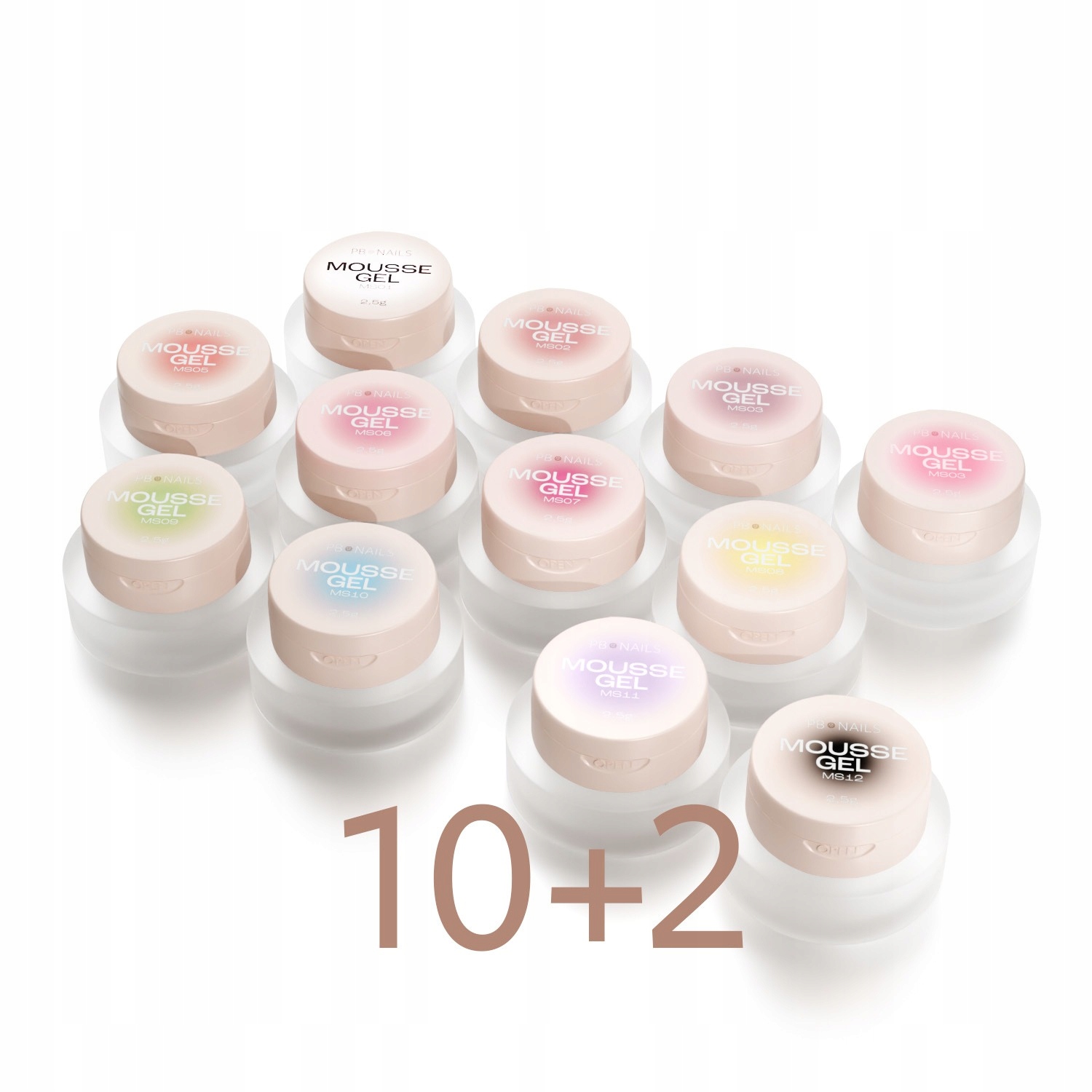 Sada 12 barev Mousse Gel 10+2 Pb Nails Mousse Gel sada Velká