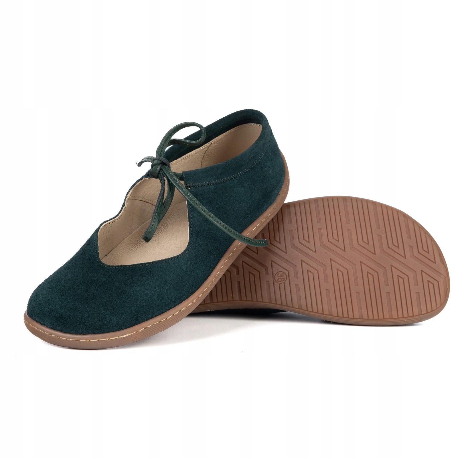 Kožené barefoot boty Olivier Classic Lace 1317 zelený velur 38