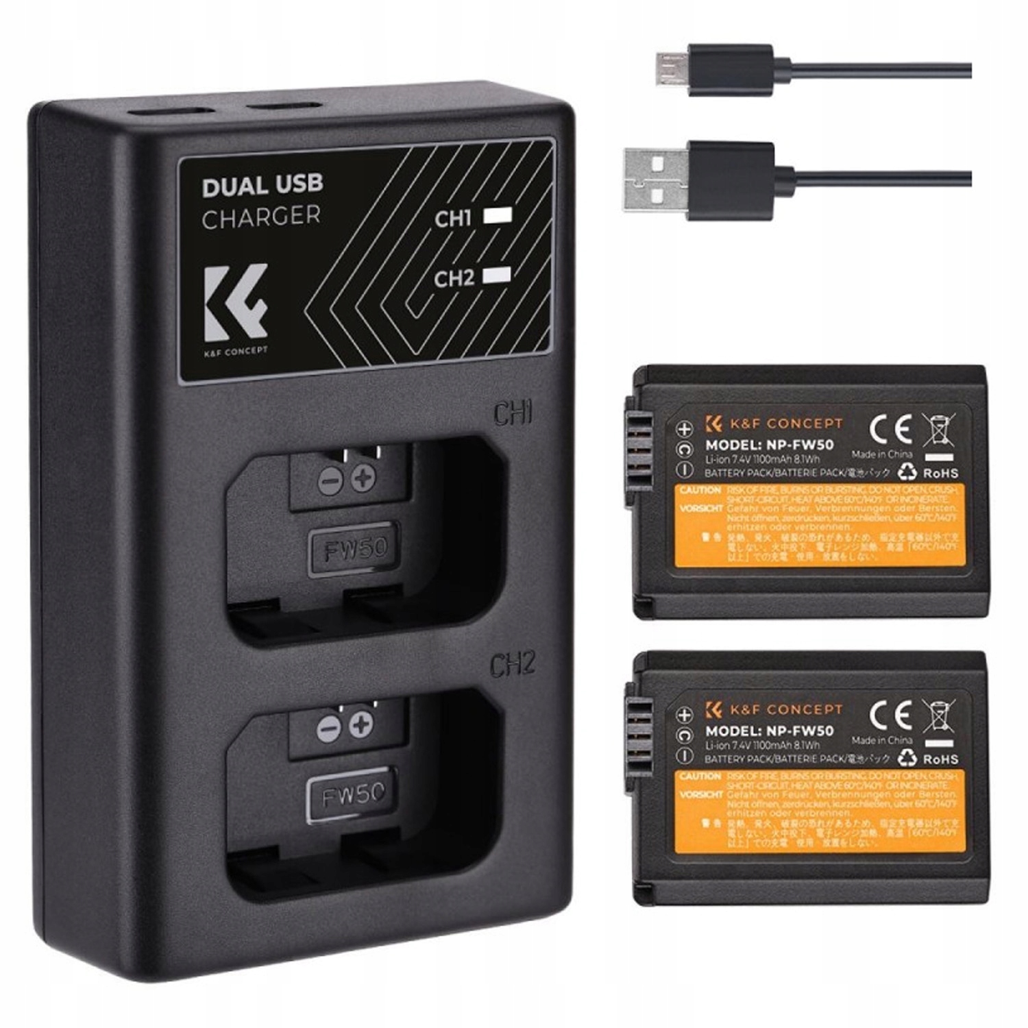K&f Sada Nabíječka 2x Baterie Akumulátor NP-FW50