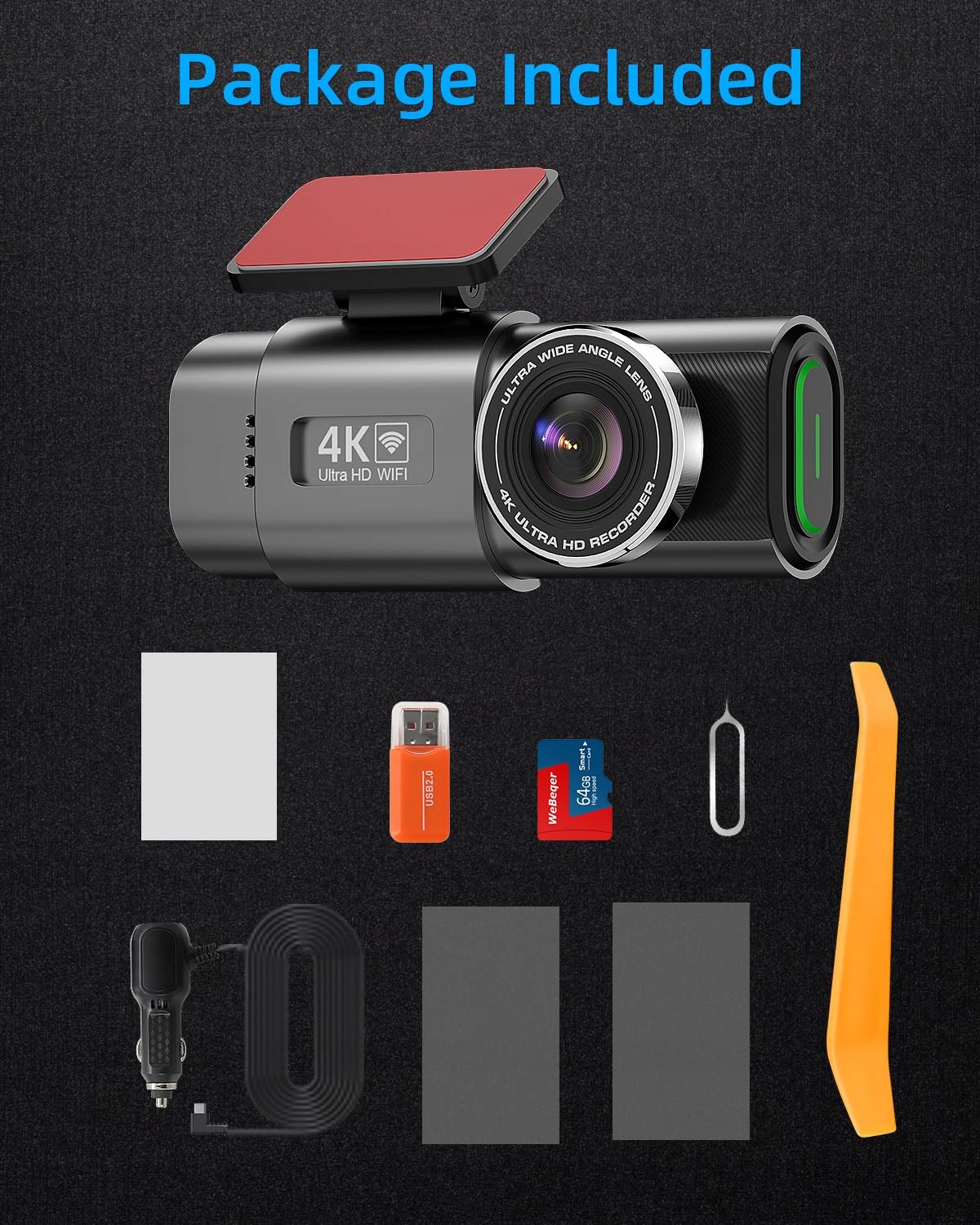VORNE HINTEN Kamera Samochodowa 4K 1080P WiFi 64GB Karta SD WDR G Sensor — miniatura 7