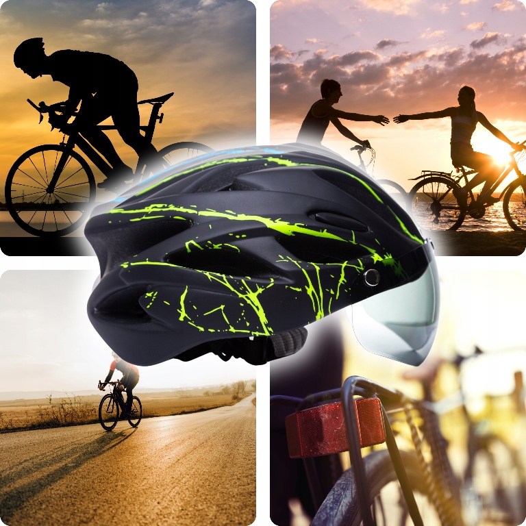 KASK ROWEROWY Z OKULARAMI LEKKI REGULOWANY ERCOLE Obwód głowy 54-62 cm