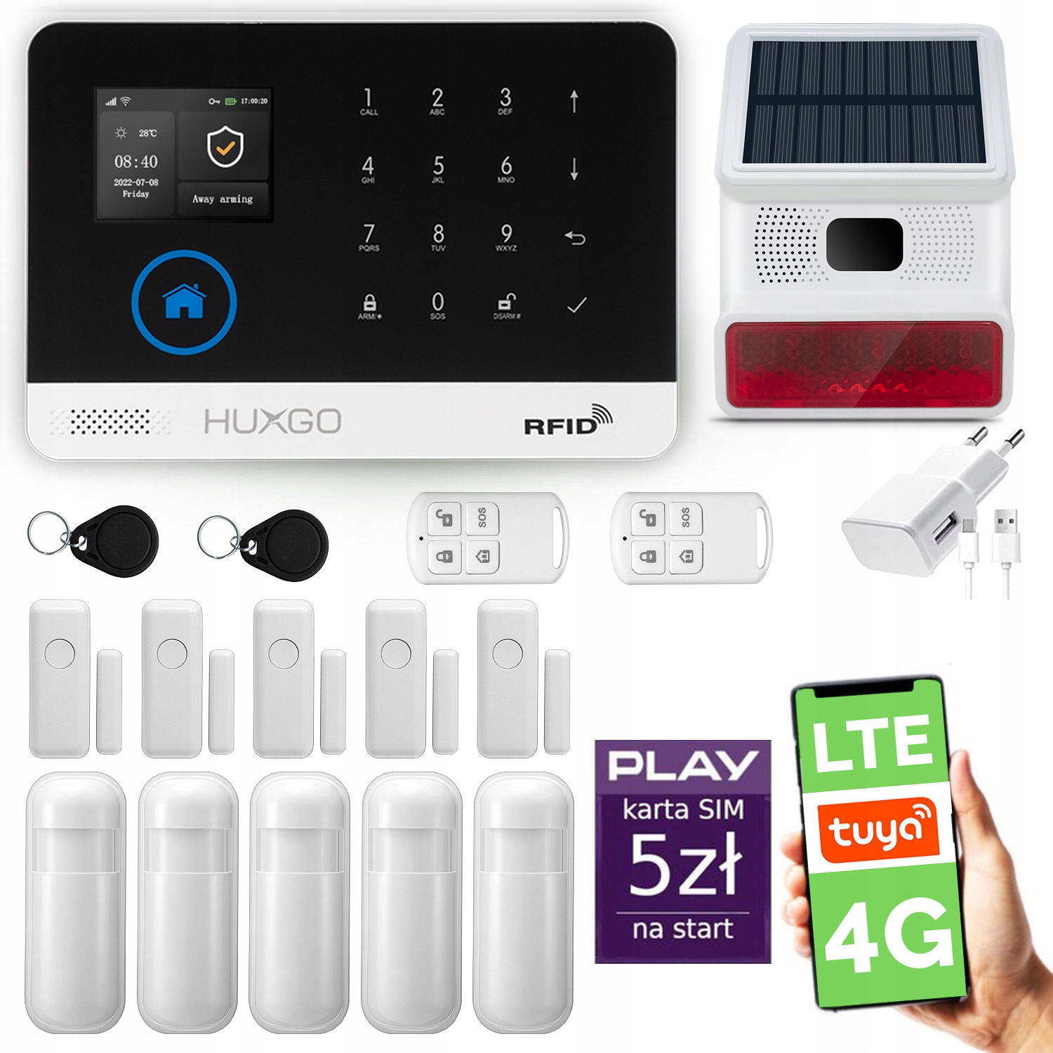 Bezdrátový alarm WiFi Gsm, Tuya, alarmová sada Huxgo HXA003 4G Lte