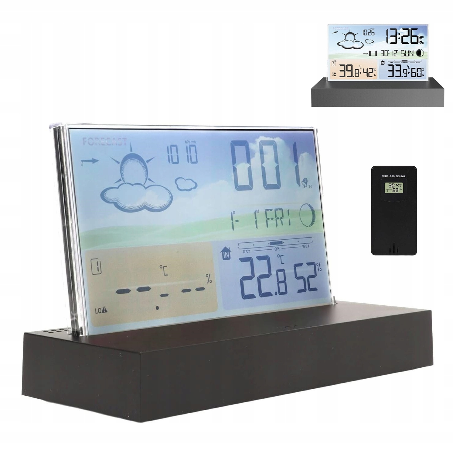Průhledný Skleněný LCD Meteorologická Stanice, Teploměr, Vlhkoměr Senzor