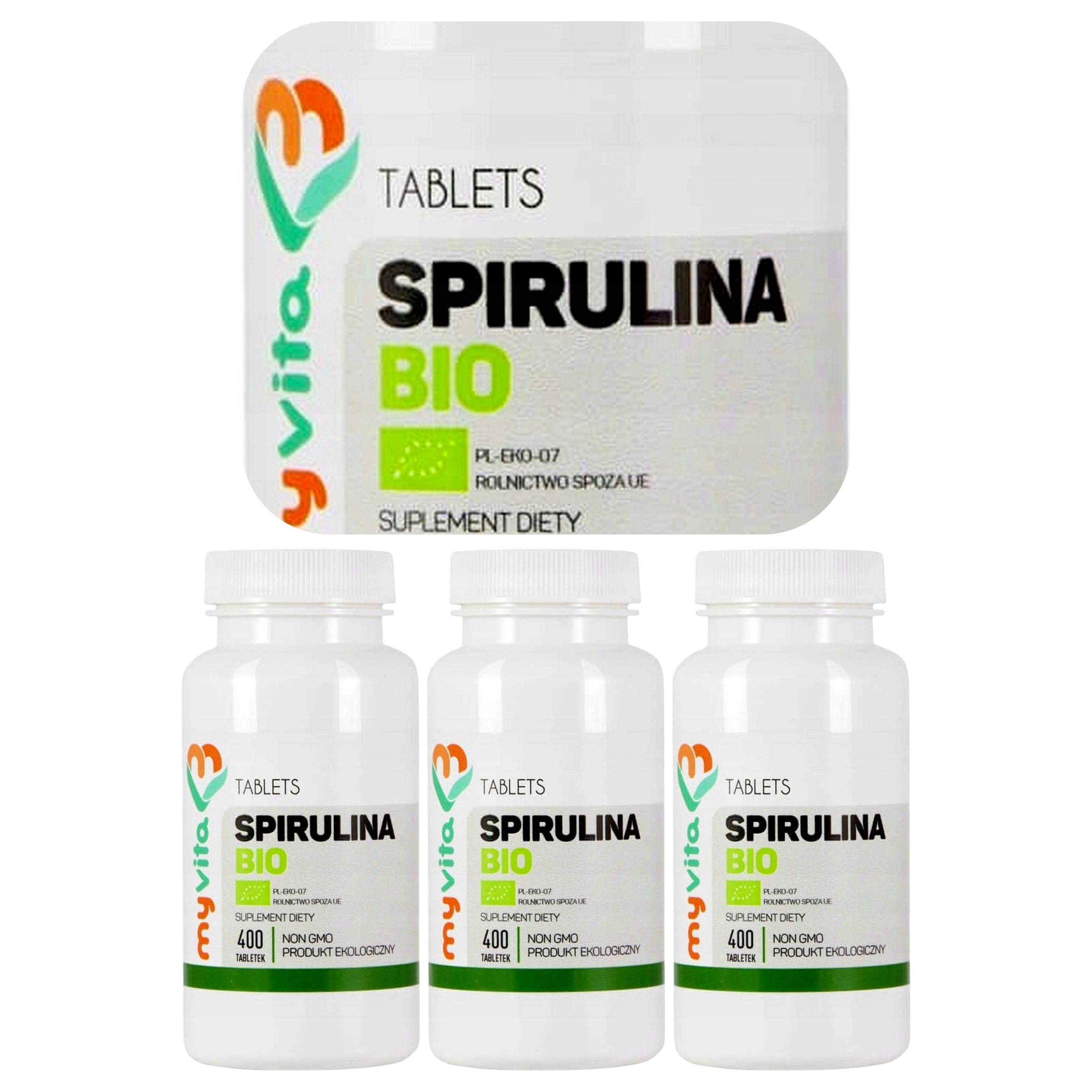 3x Myvita Bio Spirulina 250 mg 400 tabletek Produkt Ekologiczny Non Gmo
