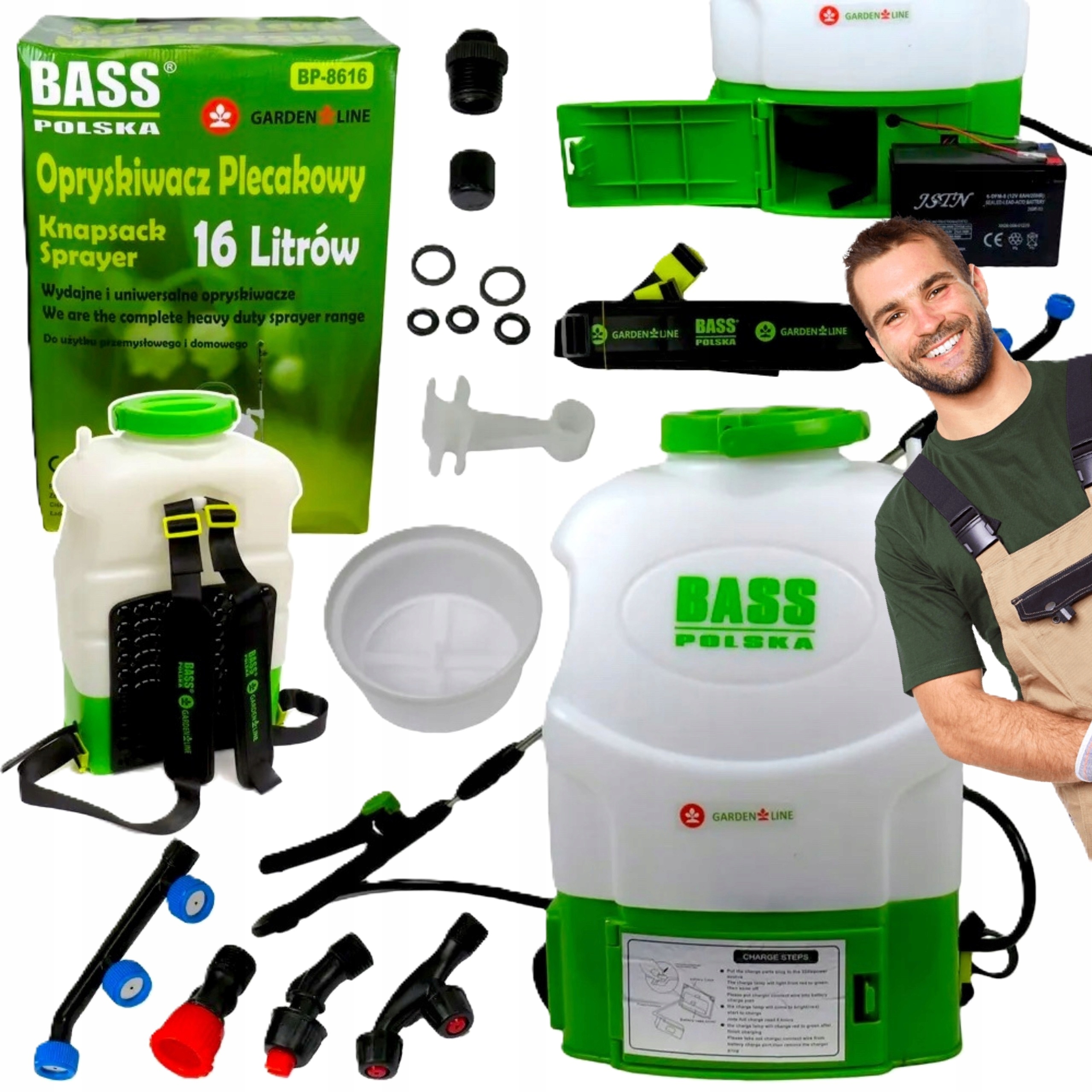 Opryskiwacz Elektryczny Plecakowy Akumulatorowy 16L Wydajny 4 Dysze Bass Pl