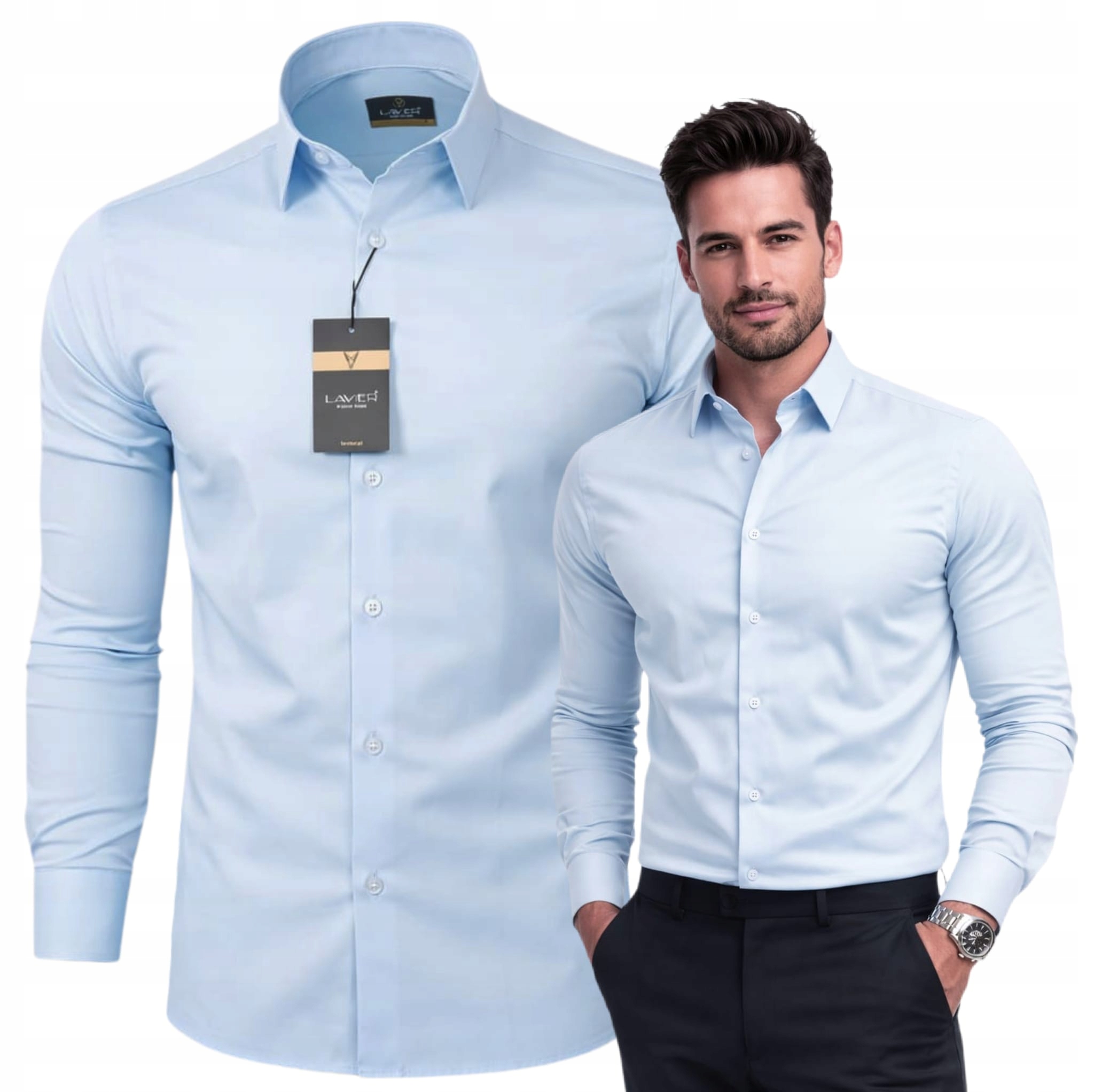Pánská košile Lavier Modrá Premium – 97% Bavlna, elegantní, Slim vel. L