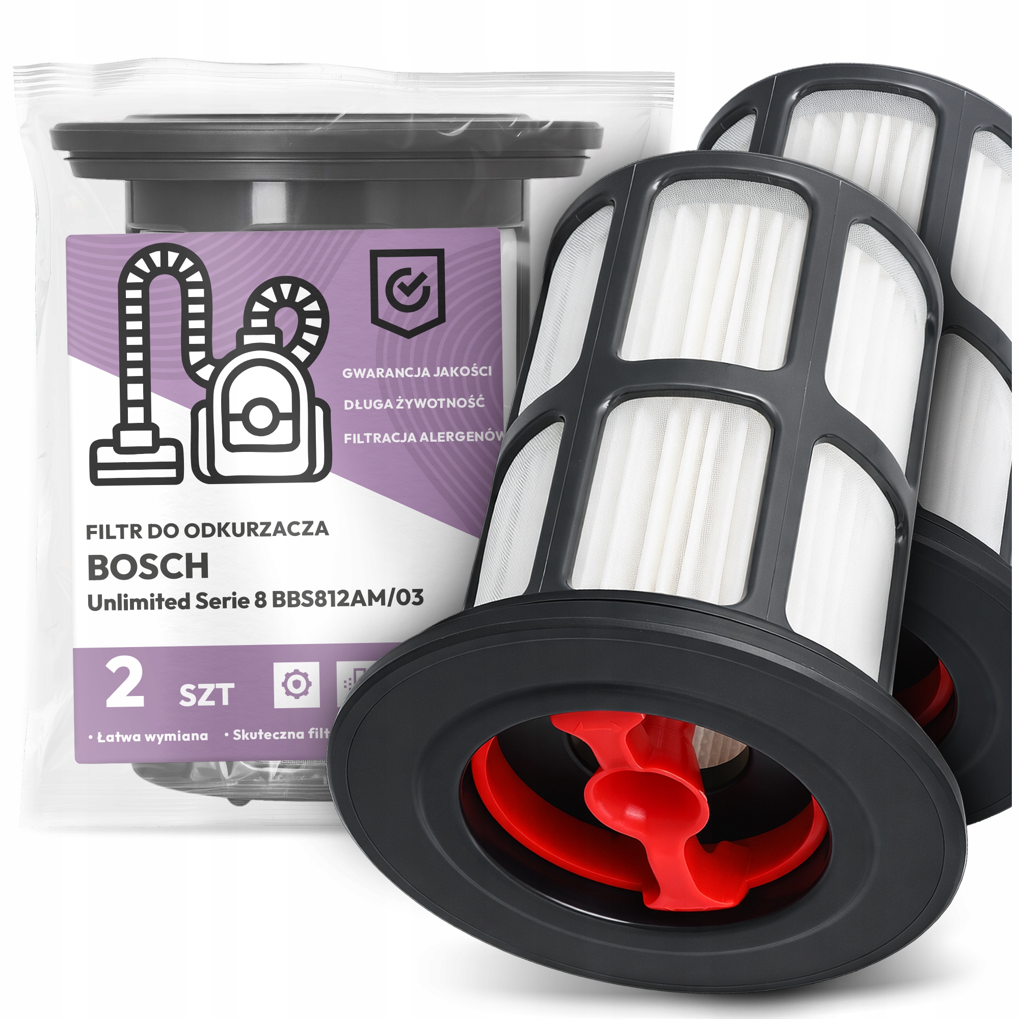 2x Filtr Do Vysavače Bosch Unlimited Serie 8 BBS812AM/03 Hepa Filtry Em-w