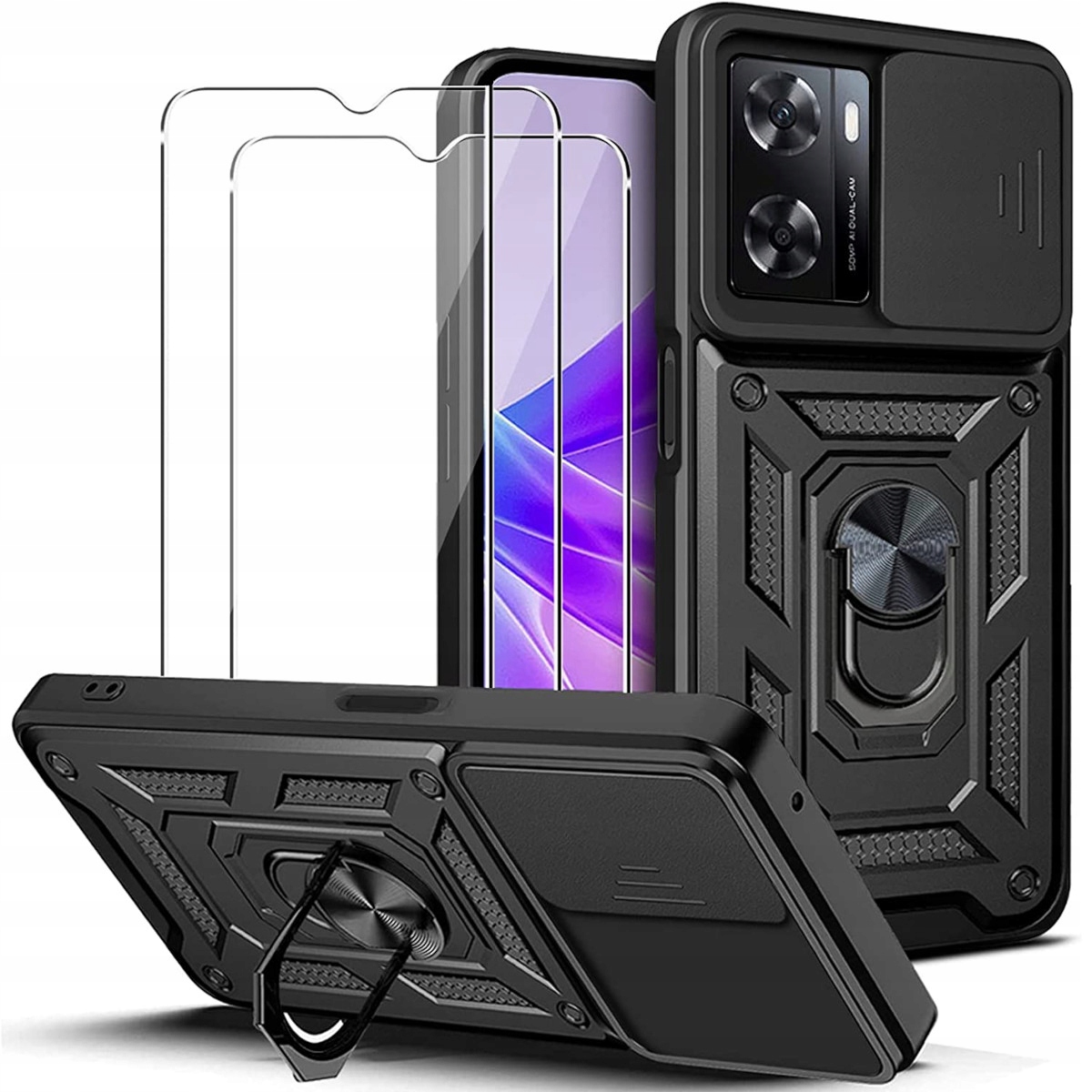 

Etui Camshield Ring 2x Szkło do Oppo A57s A77