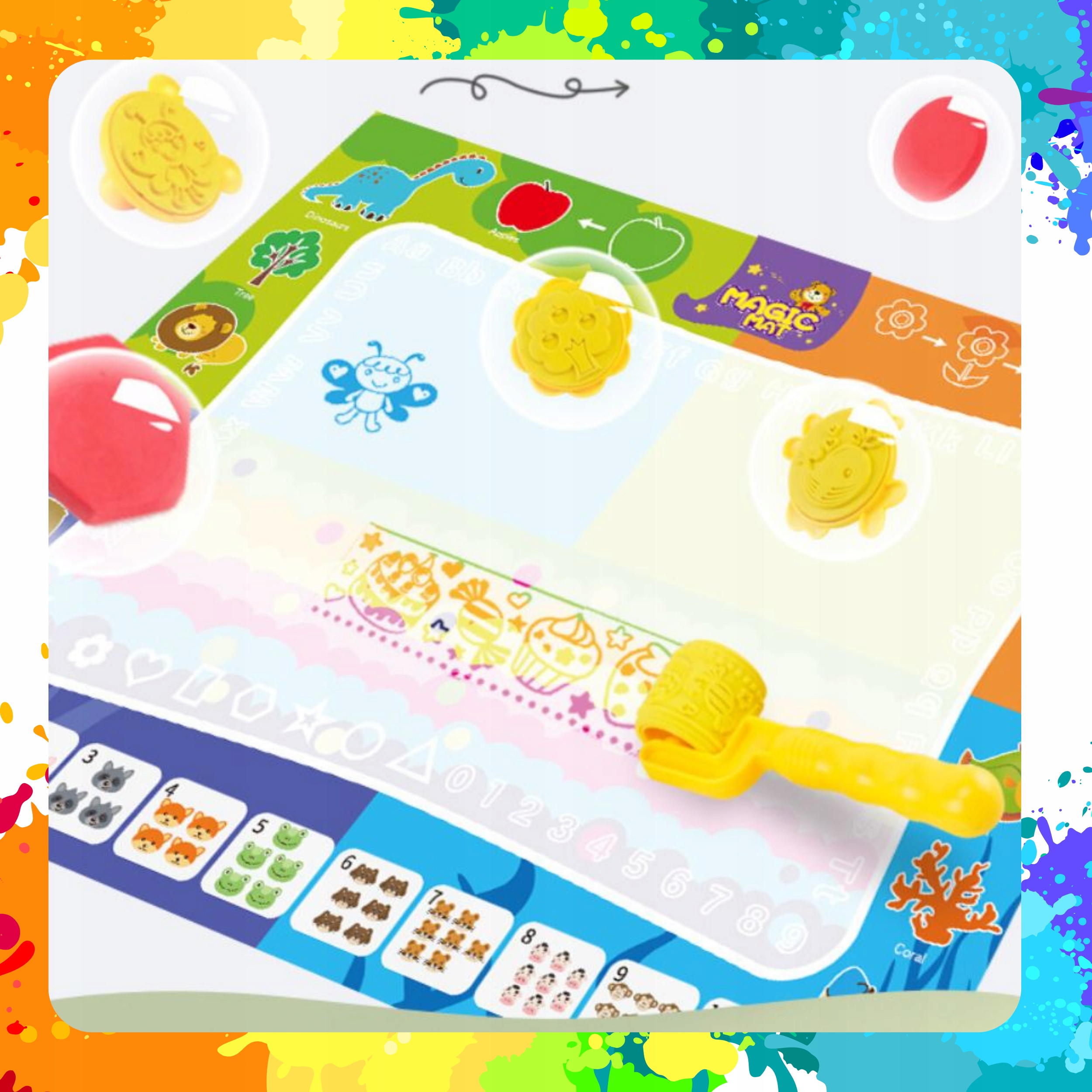 MATA WODNA DO MALOWANIA RYSOWANIA 120x90 PIECZĄTKI FORMY PISAKI ZESTAW XXL Wiek dziecka 3 lata +