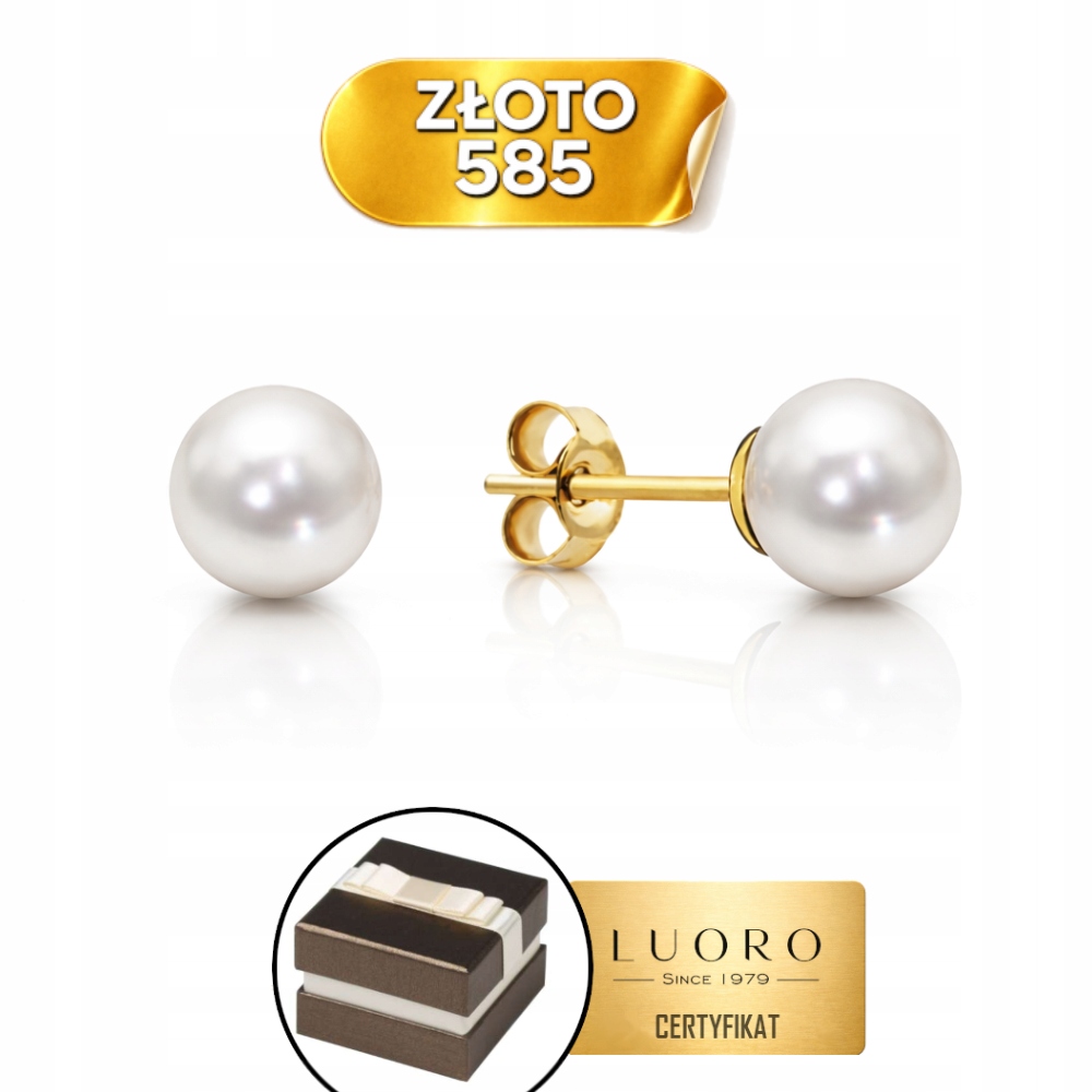 Náušnice Zlaté 585 14K S Perlou 6MM Krabička Dárek Certifikát