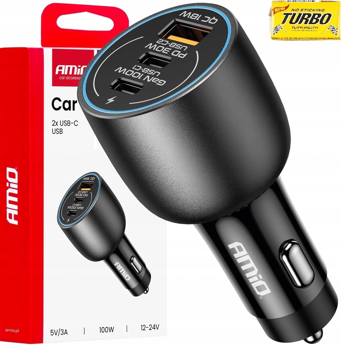 Ładowarka samochodowa 2x Usb-c Usb-a na 12V 24V 100W do auta busa Tira