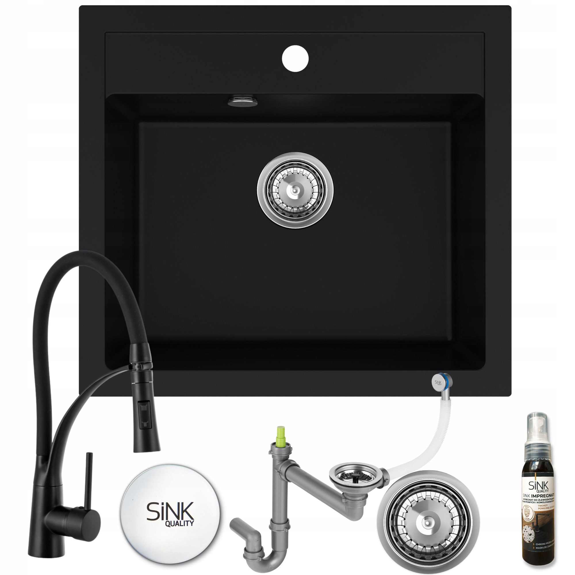 

Zlewozmywak granitowy 60 syfon srebrny bateria