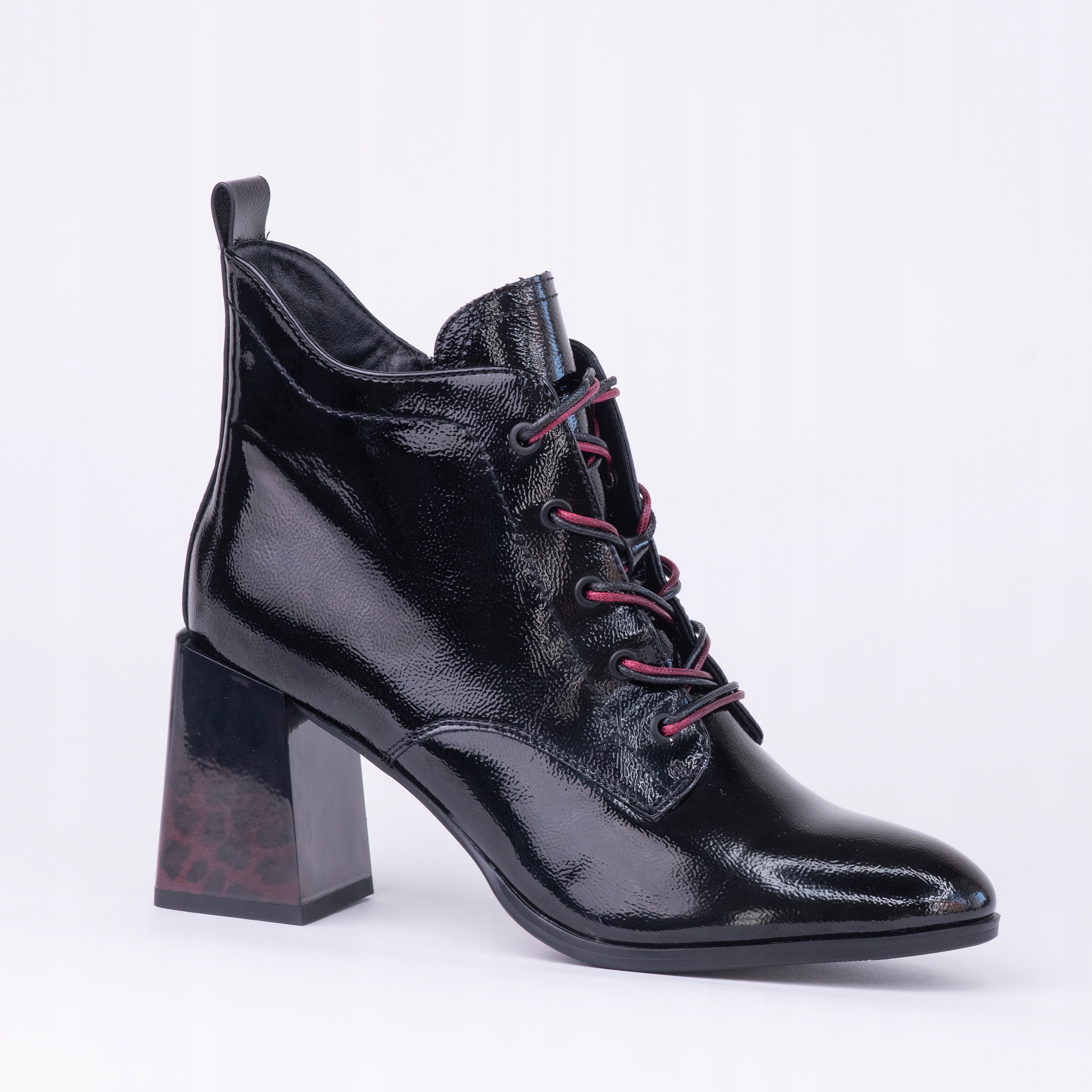 Dámské kotníkové boty Goodin GD-FL2209 podpatek eko kůže lak zateplené černé 39