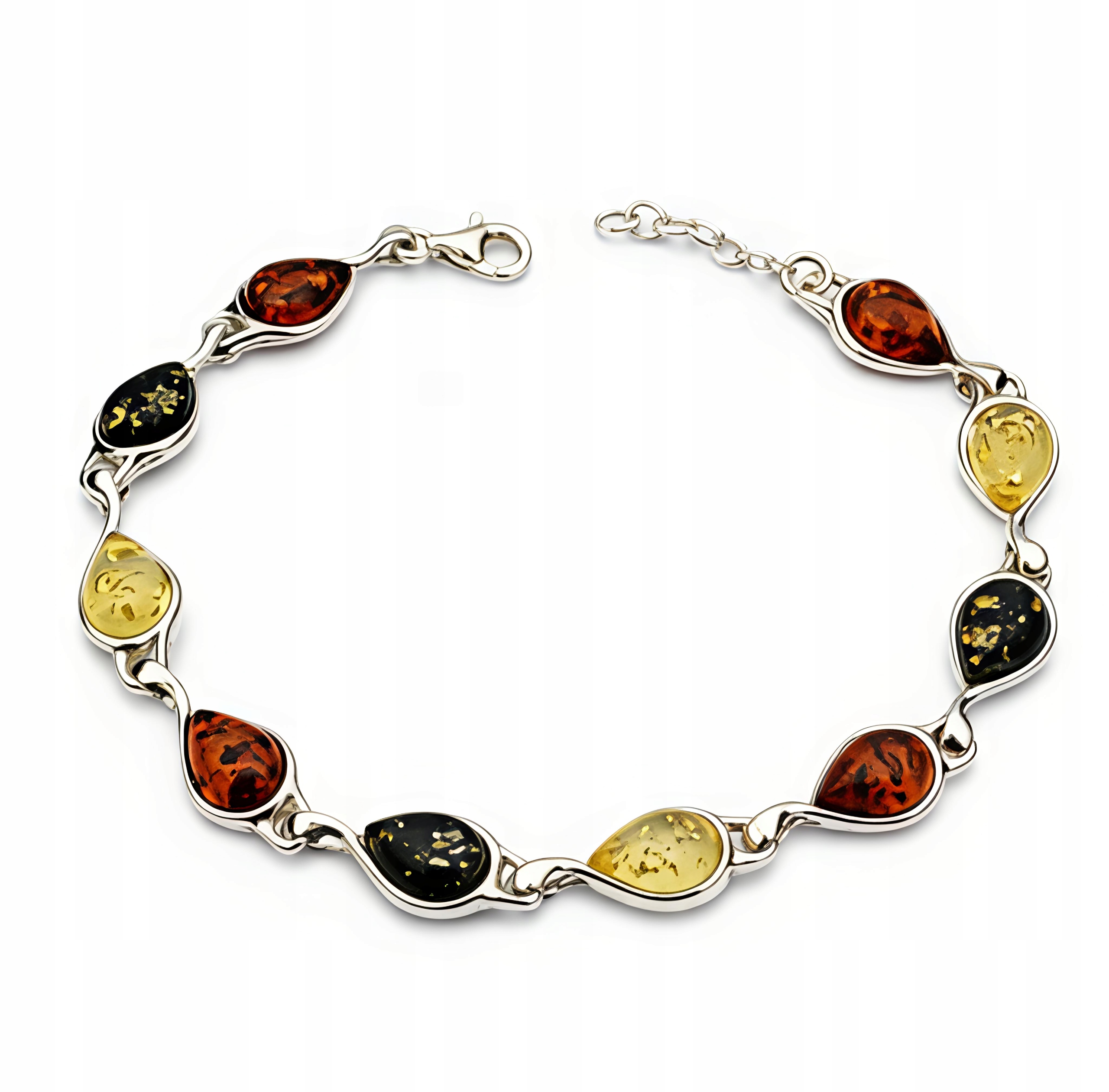 Barevný náramek Stříbro 925 a Baltský Jantar Slzy