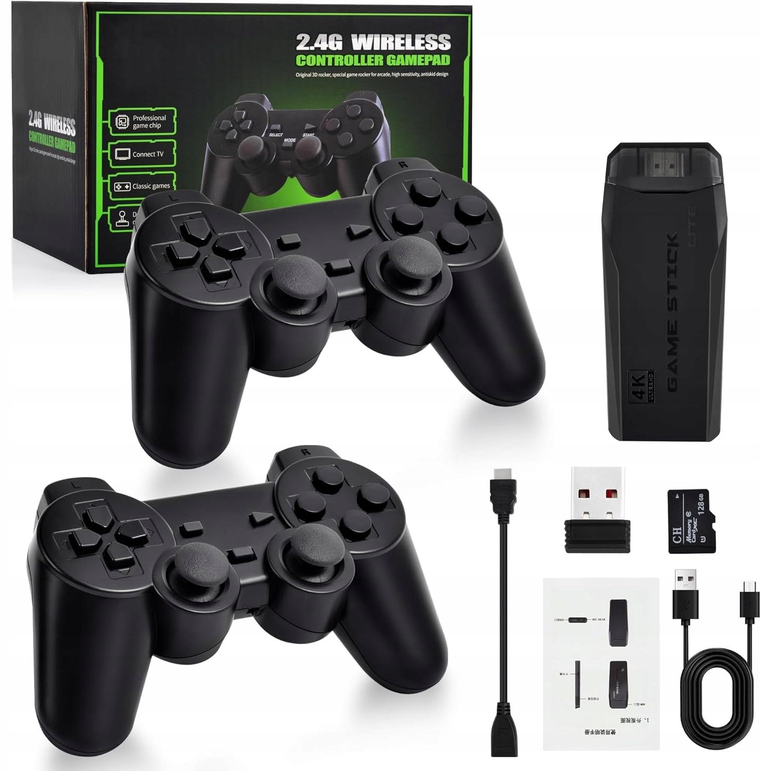 64GB Retro Video Game Console with 4K HD TV Game Stick & 2x Controller