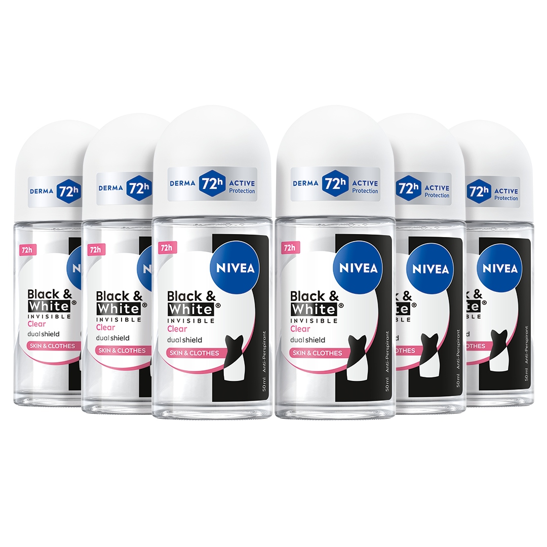 Nivea Black&White Clear Sada dámských kuličkových antiperspirantů 6x50 ml