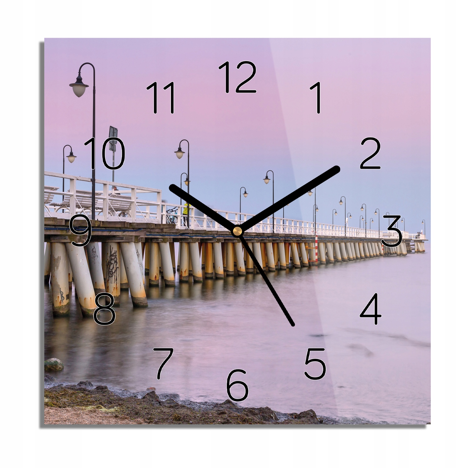 

Molo plaża zatoka foto-zegar czarne cyfry 30x30