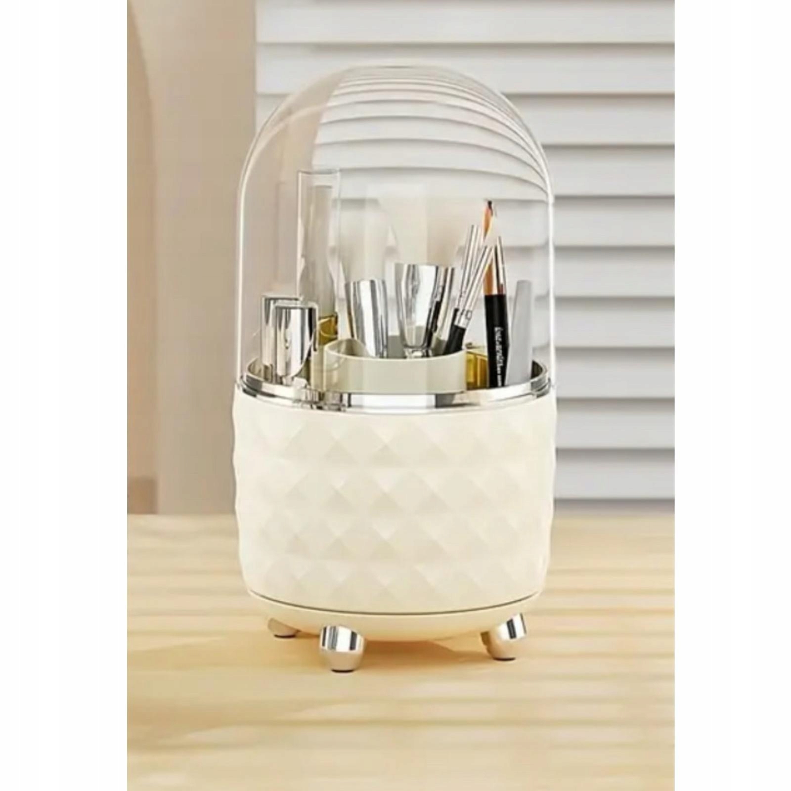 Organizer OBROTOWY PĘDZLE Kosmetyki Higieniczny AESTHETIC Kremowy 360° Marka bez marki