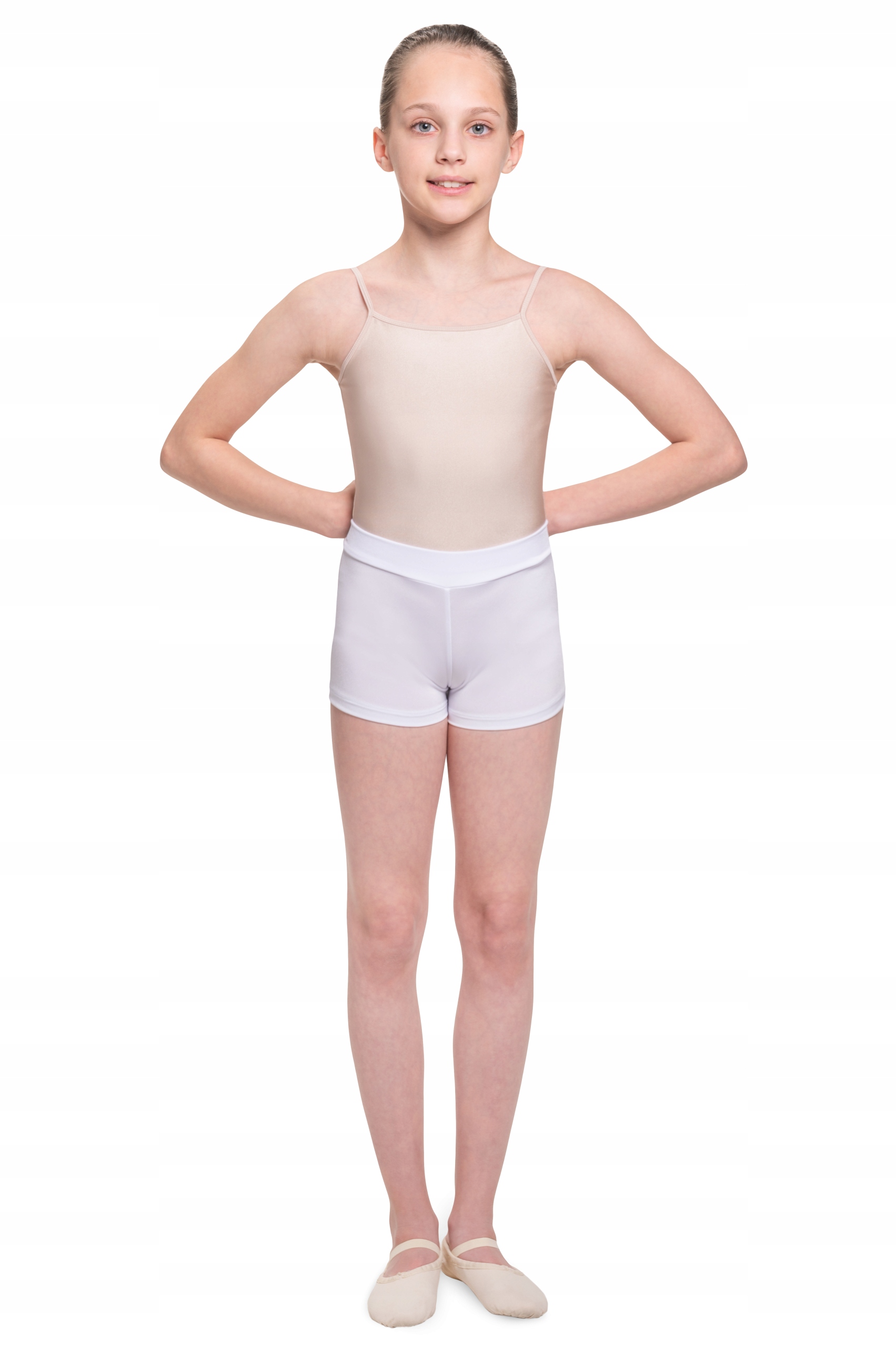 KRÓTKIE SPODENKI ELASTYCZNE NA GIMNASTYKĘ BALET BIAŁE 146/152 Rozmiar 146-152