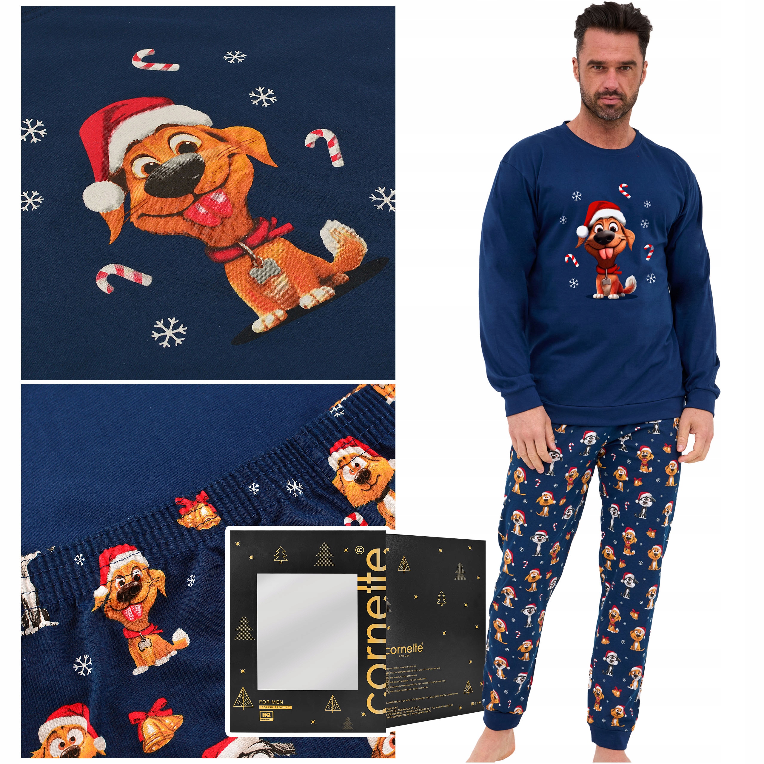 Cornette Pánské pyžamo s dlouhým rukávem, modrá barva, Bavlna XXL