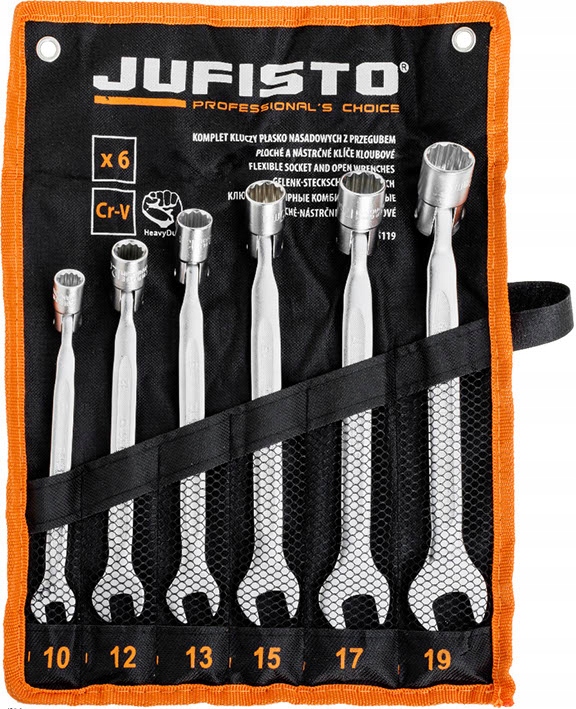 Zestaw kluczy płasko-nasadowych z przegubem 10-19mm warsztat garaż Drel