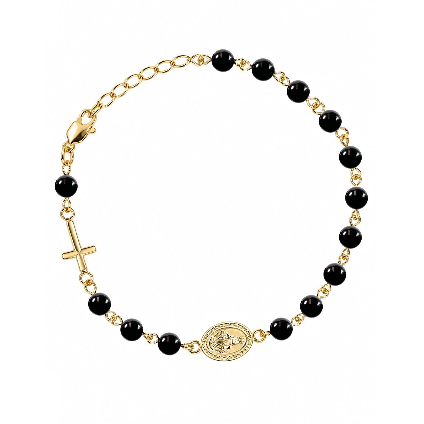 Zlatý náramek s kuličkami onyx 4 mm růženec Ryzost 925