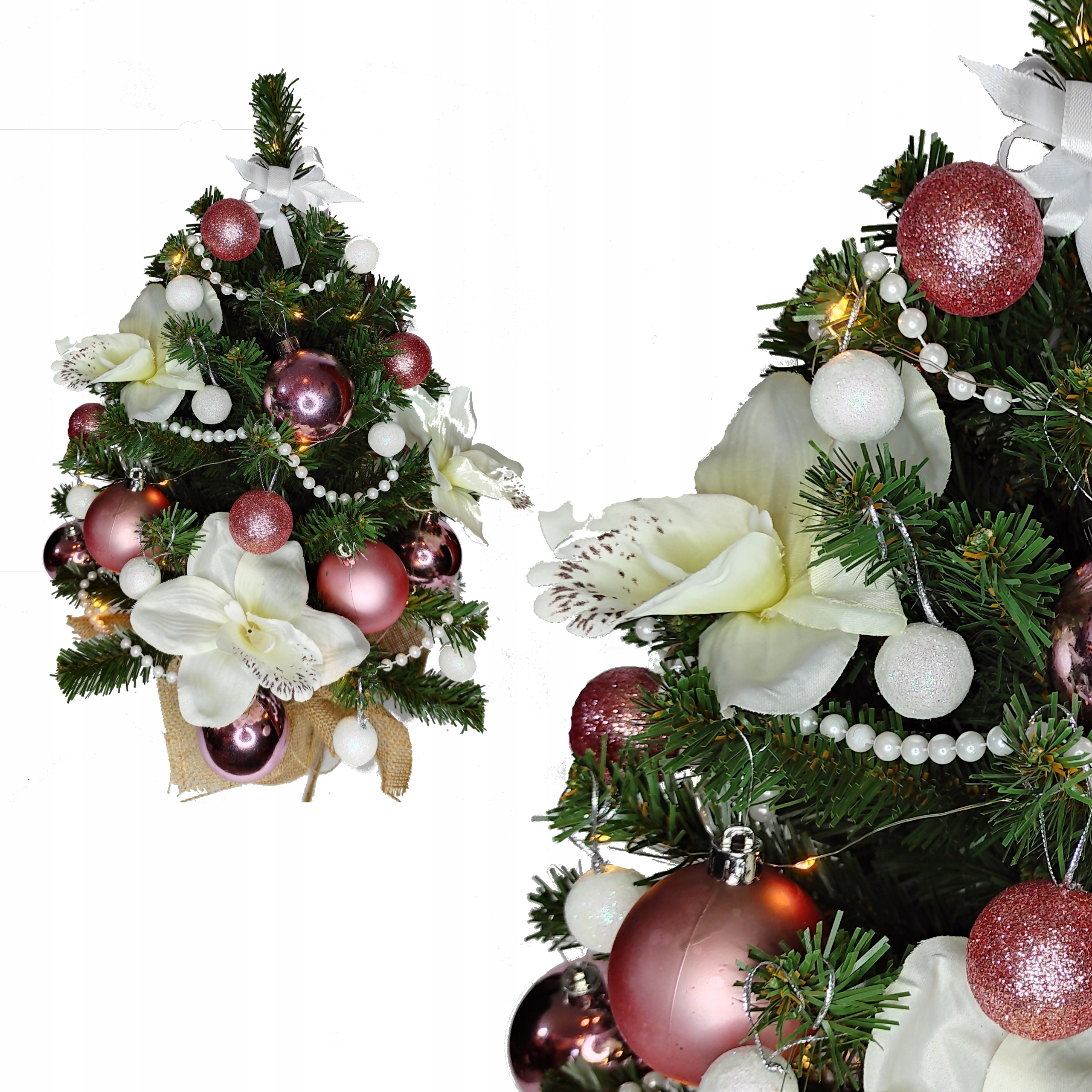 

Choinka mała 50cm ozdoby różowa Ubrana Led