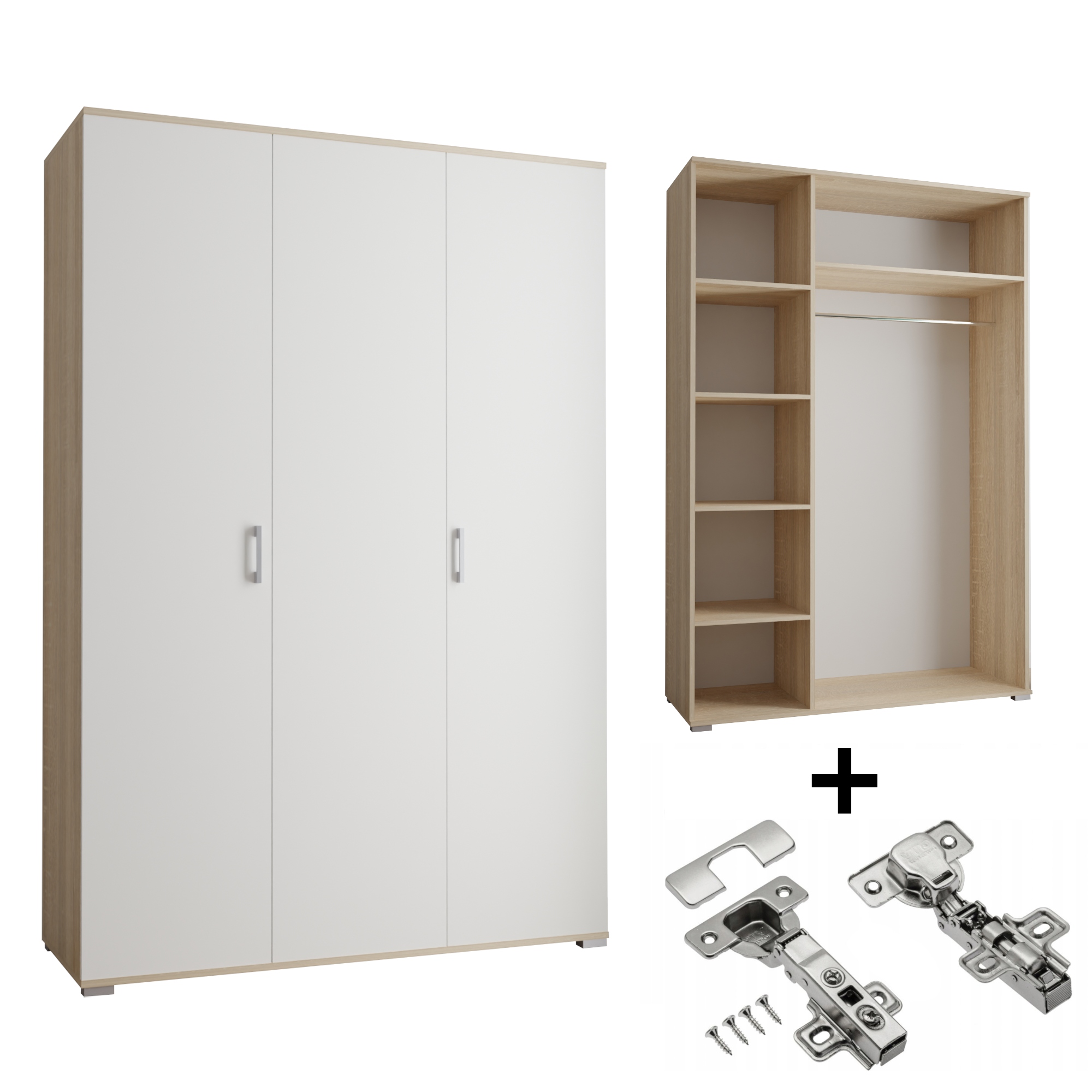 Skříň 3-D 120 x 192 x 51 cm Sonoma Bílá S Tlumením Dovírání