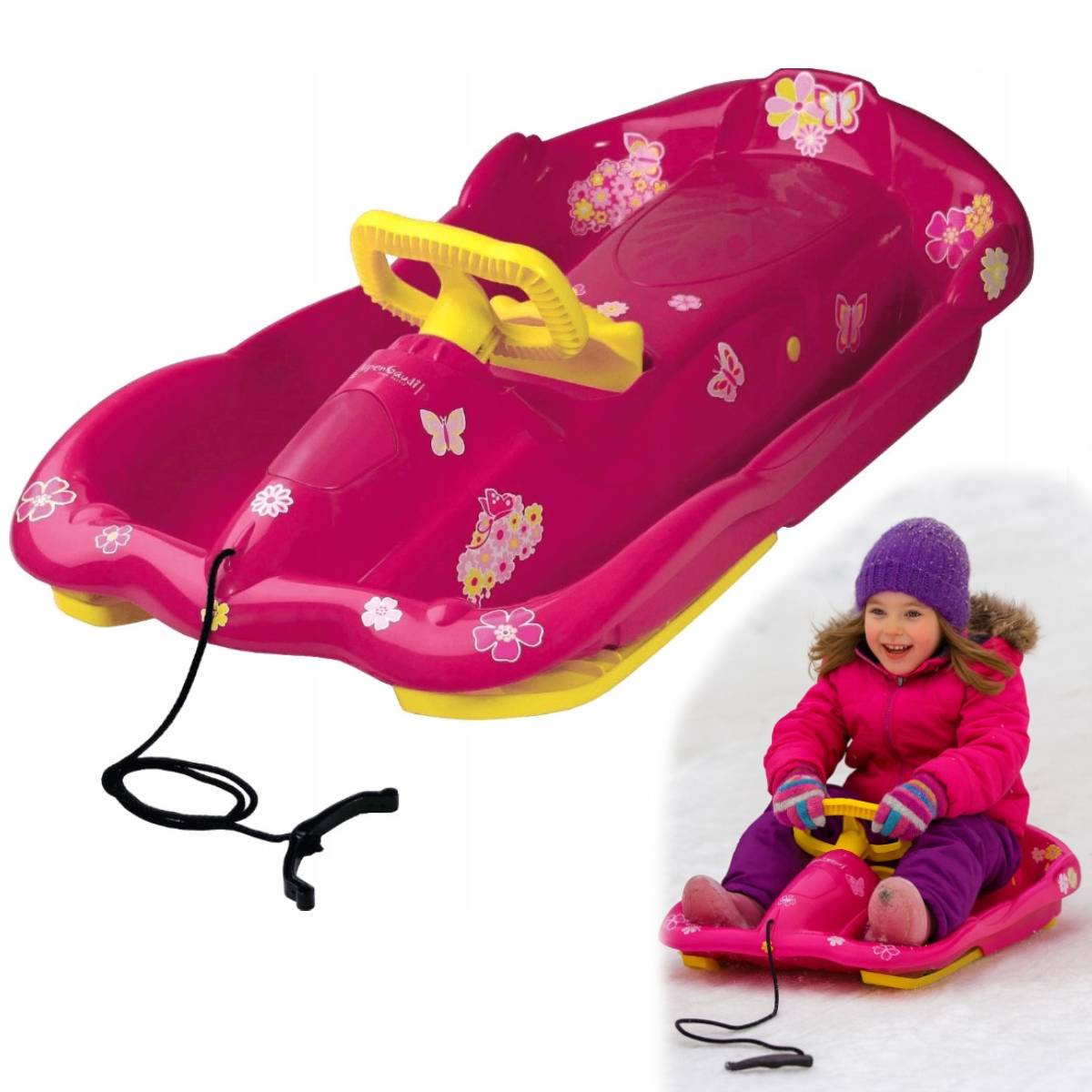 Nartosanki Różowe AlpenGaudi Ski-Bob Space – Kierownica, Hamulec, 50 kg