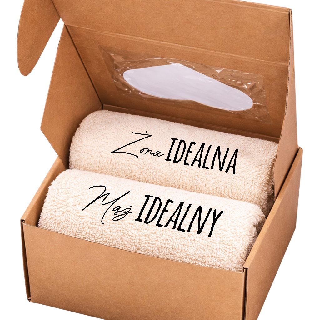Set Ručník 50X100 Výšivka Dárek Svatební Manželka Manžel Idelany Ecru Opak Srdce